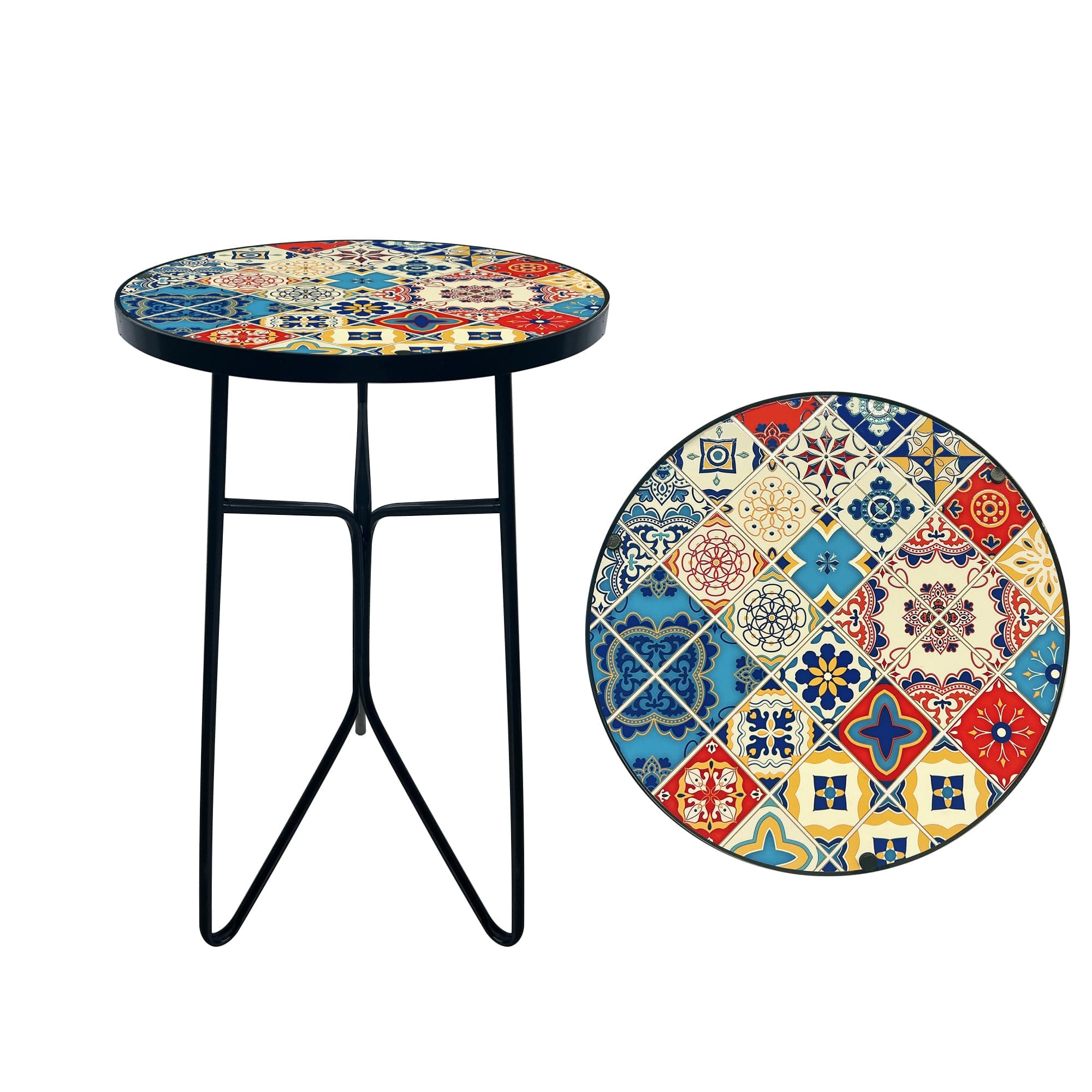 QZXYGY Mosaic Khaki Round Sode Tea Table, Outside Unique Furniture, Small End Outdoor Side Accent Bedside Dining Room Table, Indoor Balcony Outdoor Furniture, Balcony Patio Decor