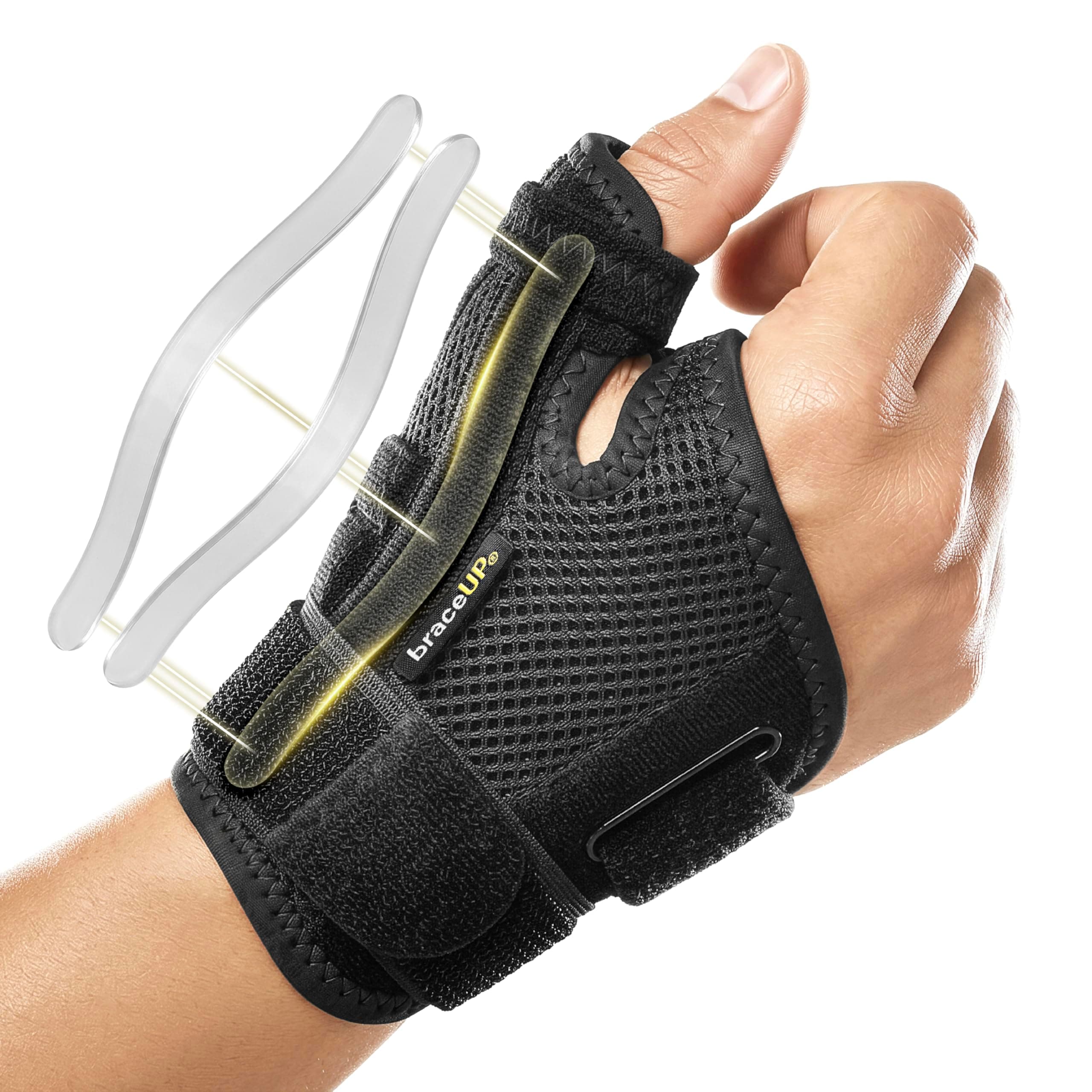 BraceUP Thumb Splint Brace Right Left Hand - Spica Splint, CMC Thumb Brace with Thumb Support, for Arthritis, Tendonitis, Carpal Tunnel Pain Relief and Thumb Sprain (Black)