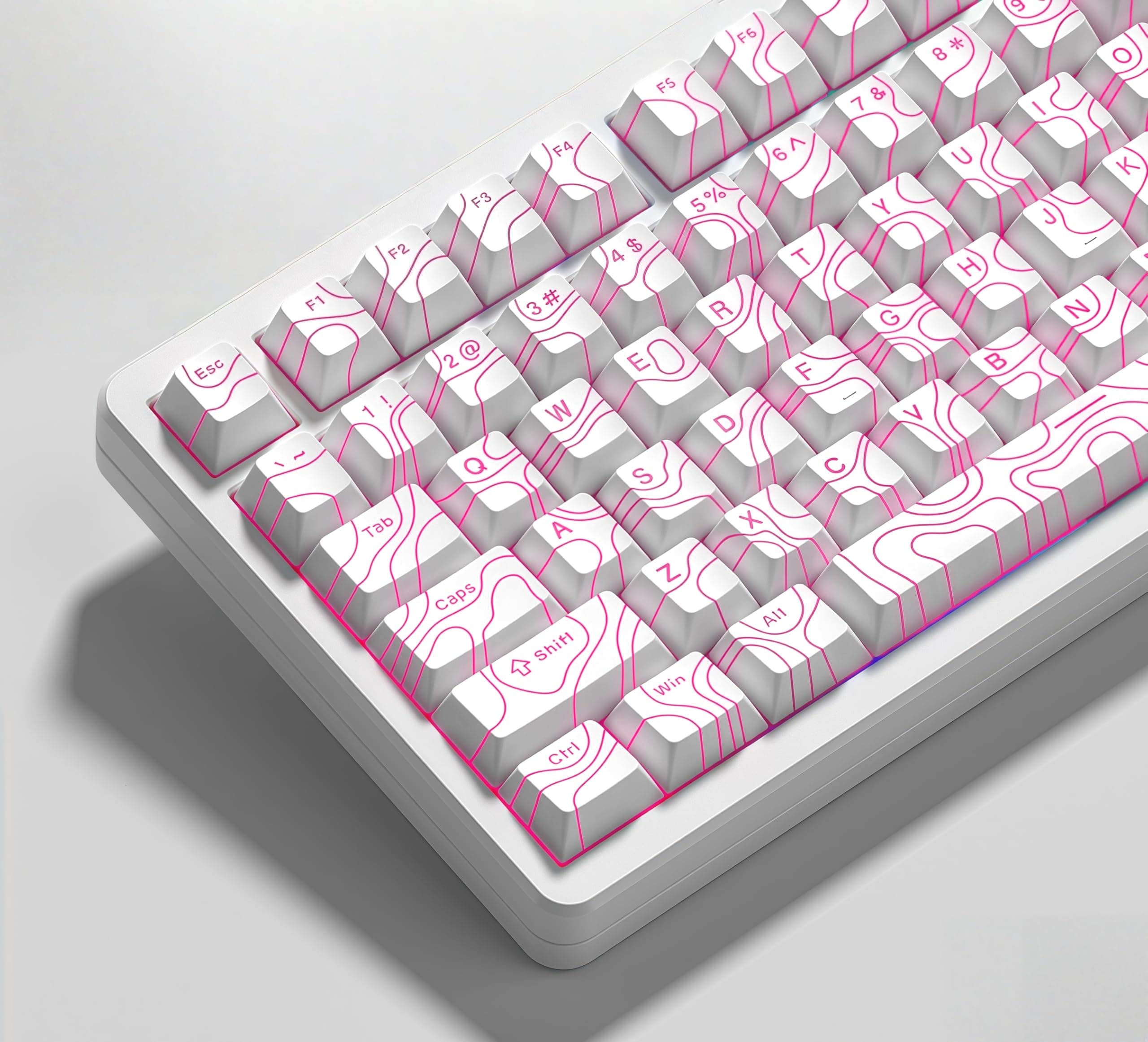 dagaladoo White Keyboard keycaps,Double Shot PBT keycaps Topographic