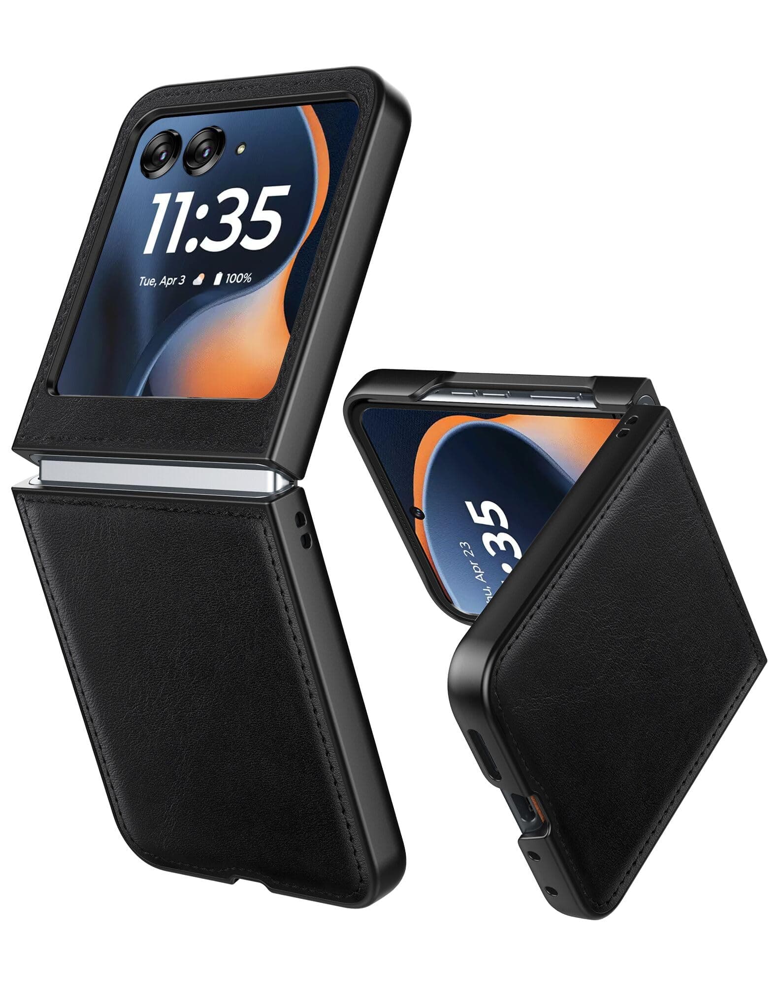 Cresee Case for Motorola Razr 2024/2025 / 2026 - PU Vegan Leather Back & Hard Polycarbonate Bumper Phone Case for Moto Razr 2024/2025 / 2026 - Black