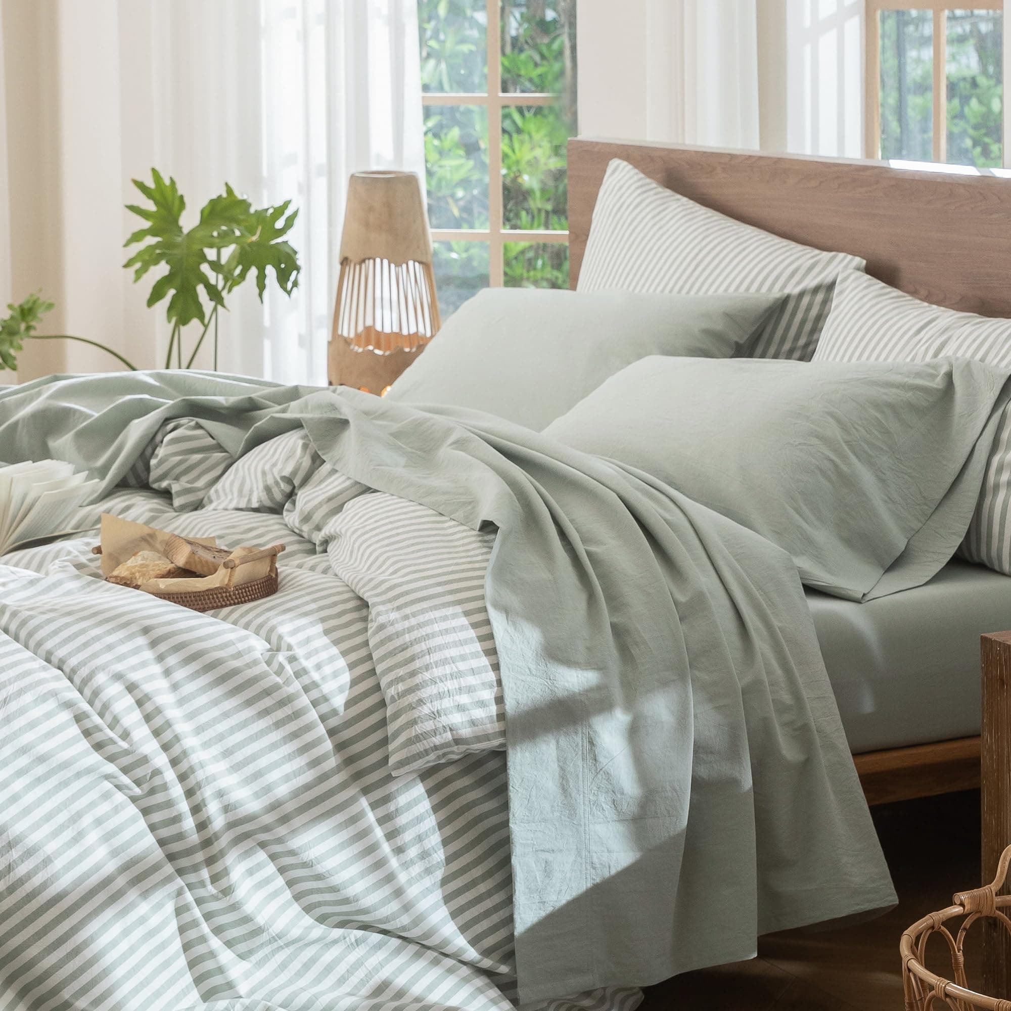 MOOMEE Sheet Set 100% Washed Cotton Linen-Like Extra Deep Pocket King