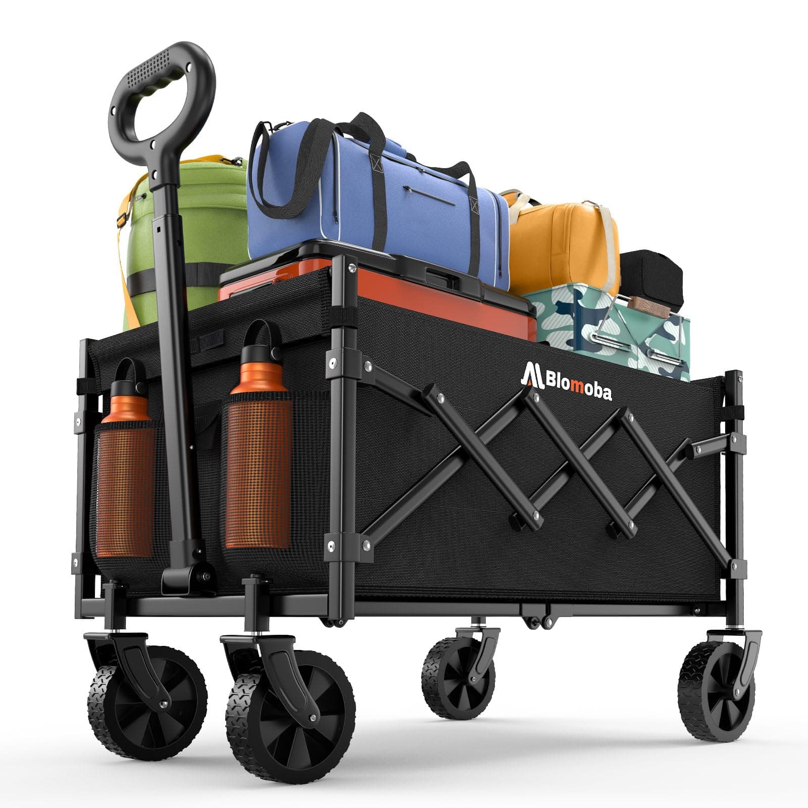 Blomoba Folding Wagon Cart with Wheels, 220lbs Utility Wagon Cart, Black