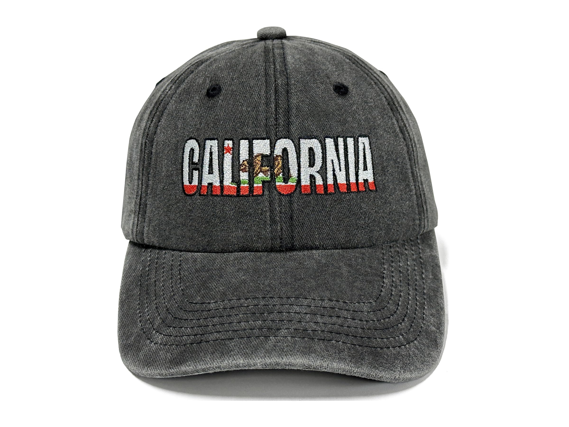 Horpe California Bear Flag Hat,Cali Gifts for Men Women, Golden State Baseball Cap for Travelers, Adjustable Washed Black Dad Hat