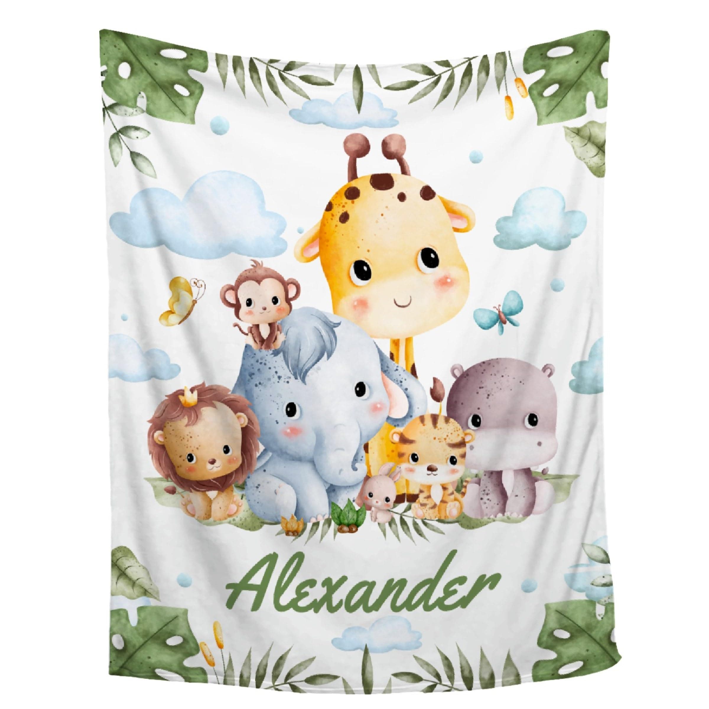 Personalized Elephant Giraffes Baby Blanket for Girls Boys Custom Baby Blanket with Name Flannel Soft Throw Blanket Best Gift for Adults Kids 30"x40" for Toddler/Pet