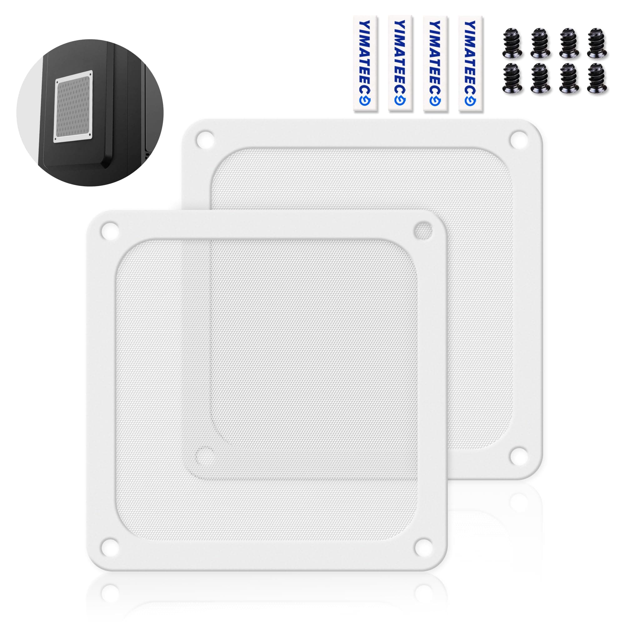 YIMATEECO 120mm Fan Filter PC Dust Filter Magnetic Frame Computer Fan Grills Dust Mesh PVC 50 Mesh PC Cooler Filter Screen Dustproof Case Covers(PVC, 120 * 120mm, 2pcs, White)