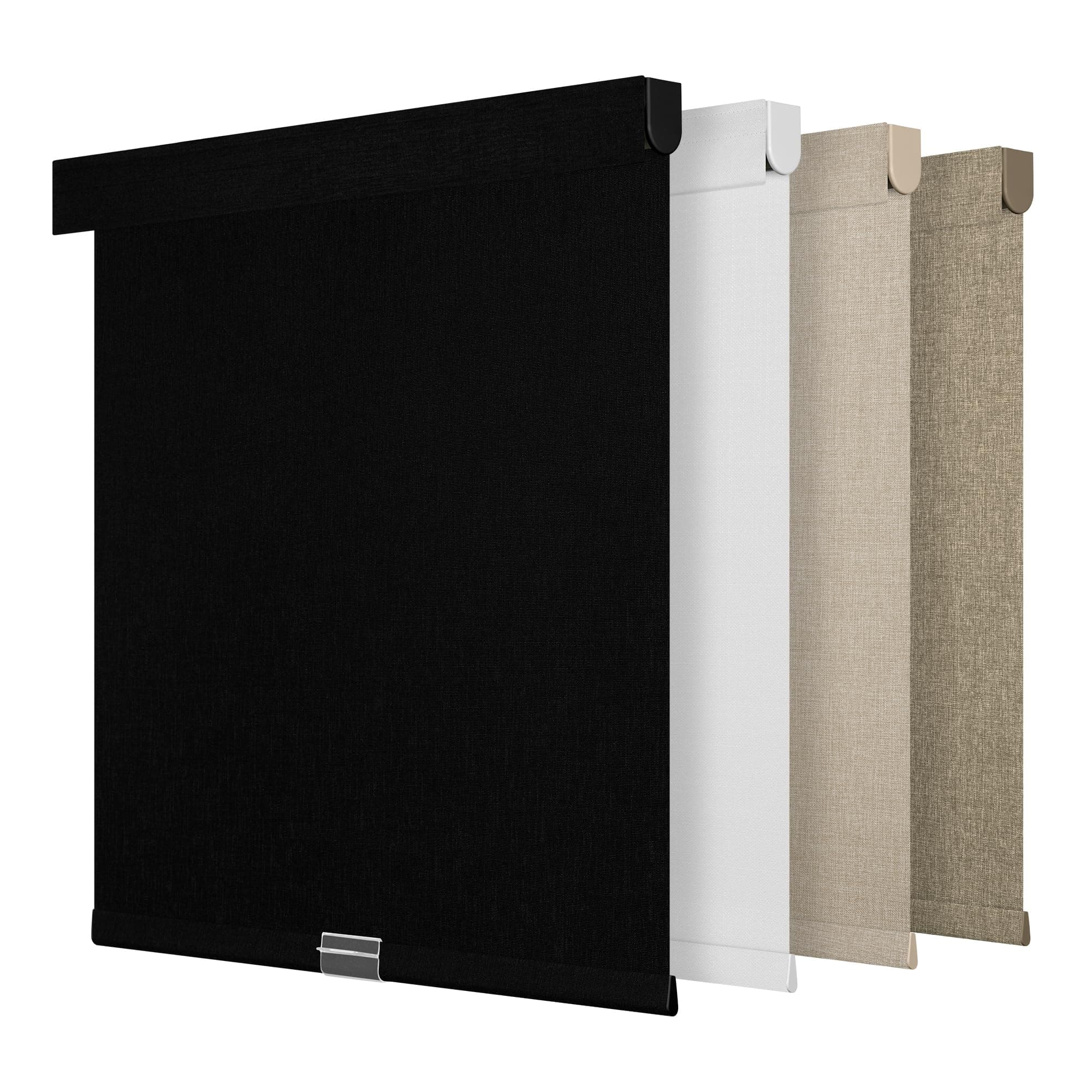 MoDanCeQ Blackout Roller Shades for Windows - Cordless Linen Fabric Roller Blinds, Thermal Insulated, UV Protection, Custom Window Shades for Home, Office, Black, 70" W x 56" H