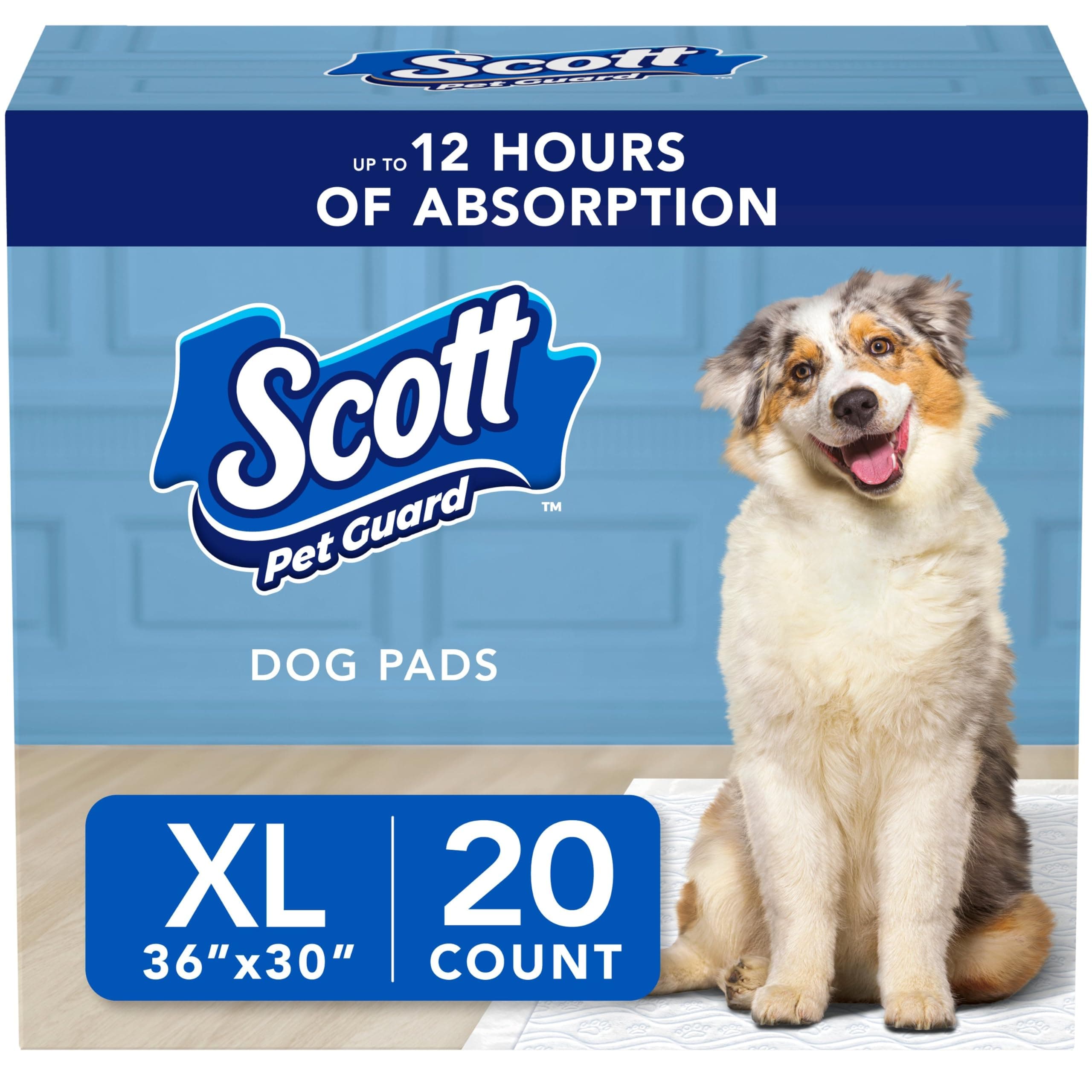 Scott Pet Guard Dog Pads, XL 30" x 36", 20-Pack, Up to 12 Hour Odor Control