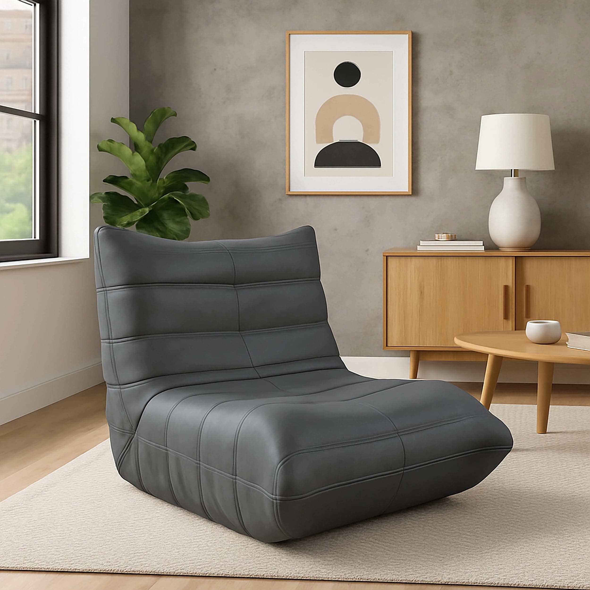 Samay Modern Accent Chair for Living Room – Comfy Upholstered Armchair with High-Density Cushion & Plush Foam – Stylish Single Sofa Chair for Bedroom, Apartment, or Studio Seating (Leathaire - Gray)