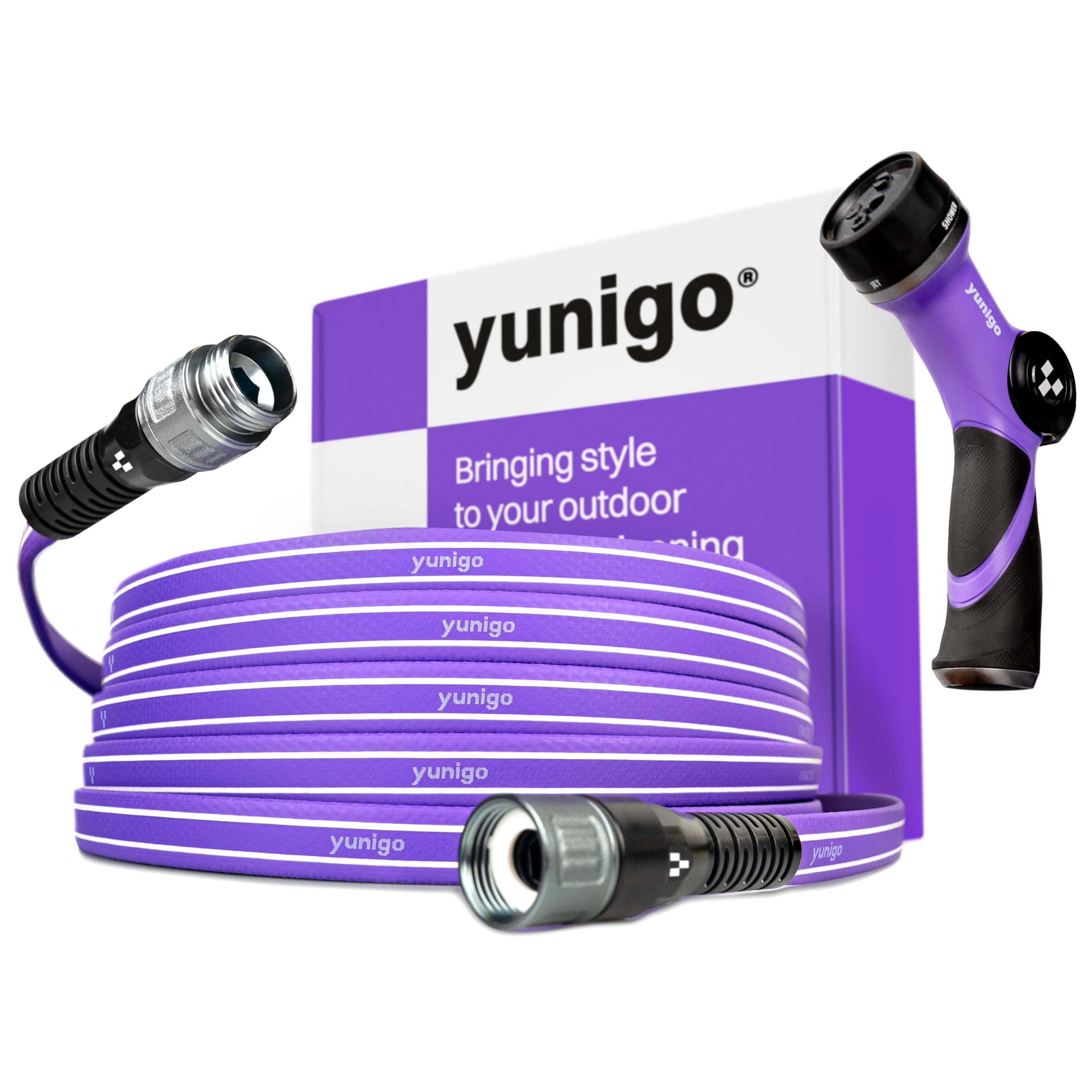 YUNIGO SERENITY Garden Hose 50ft, No-Kink, Lightweight, UV & Abrasion Resistant, Flat-to-Round Design, with 450 PSI burst pressure, Stylish Water Hose, Engineered for High-Performance Outdoor Use