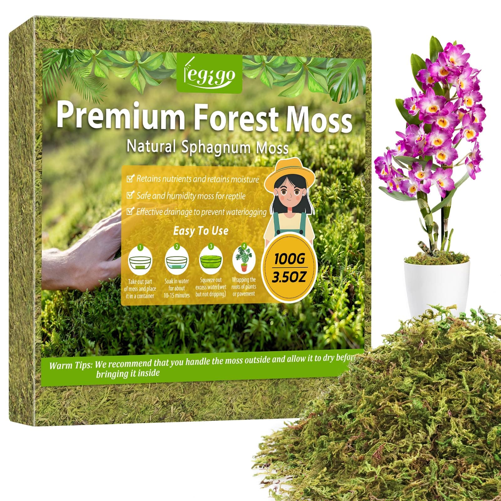 Legigo 3.5OZ Sphagnum Moss for Plants, 5QT Natural Long Fiber Orchid Moss