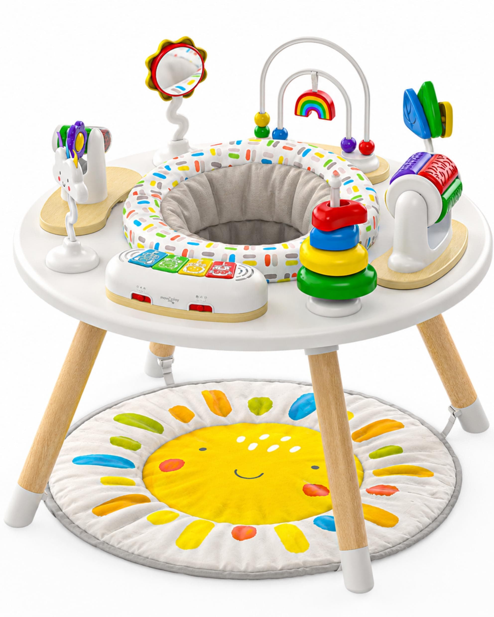 Little Acorn 4-in-1 Baby Activity Center | Montessori-Inspired Design | 8 Interactive Toys | Tummy Time, Exersaucer, Jumper & Toddler Table | Baby Essential (Sun)