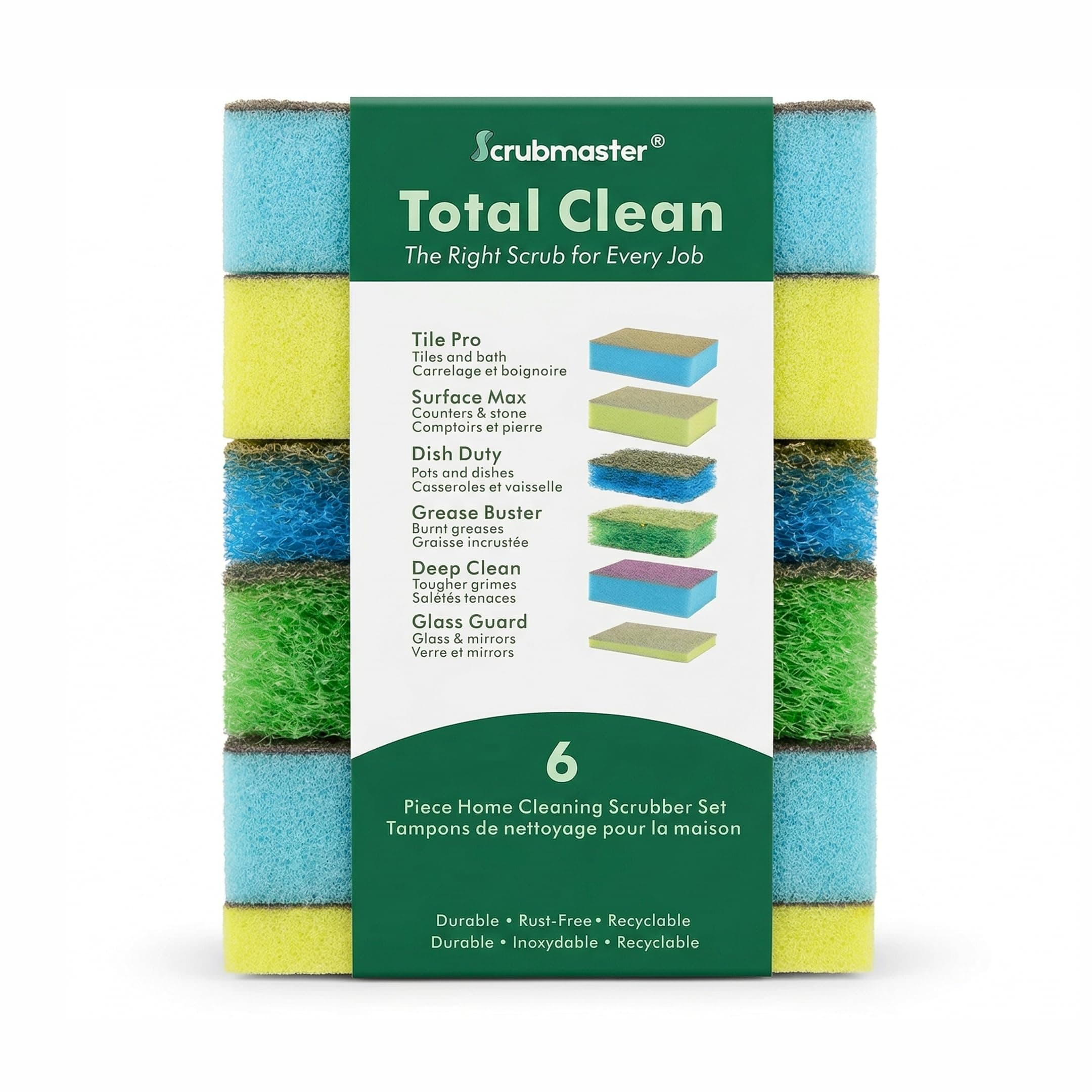 Scrubmaster All Purpose Metal Fibre Cleaning Sponge, 6 Piece Variety Pack, One for Every Use Scrubber