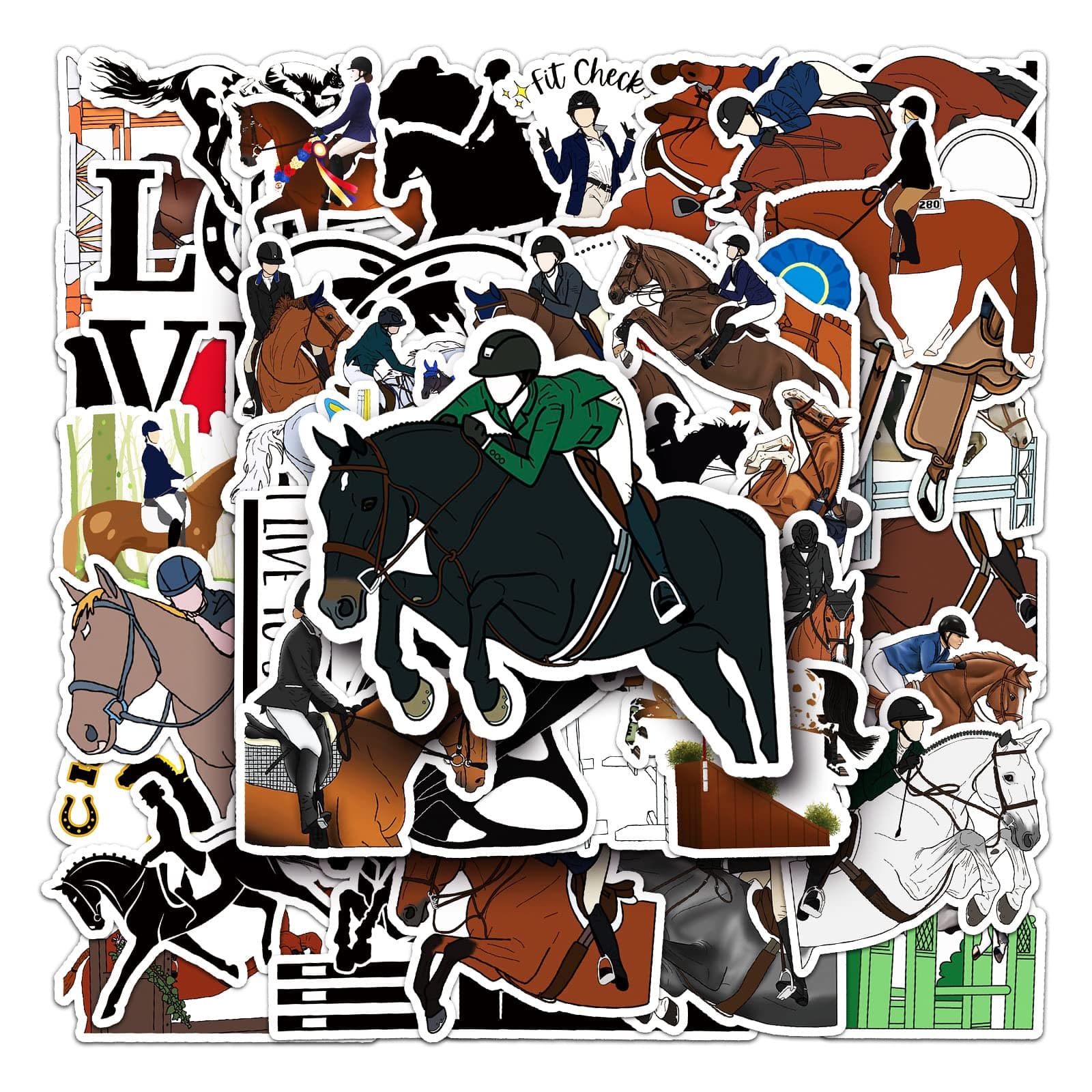 Equestrian Sports Stickers Pack, 50pcs Vinyl Waterproof Horse Decals, Perfect Lover Gifts Horse-Themed Sticker with Motivational Positive Stickers for Water Bottles Laptop Luggage