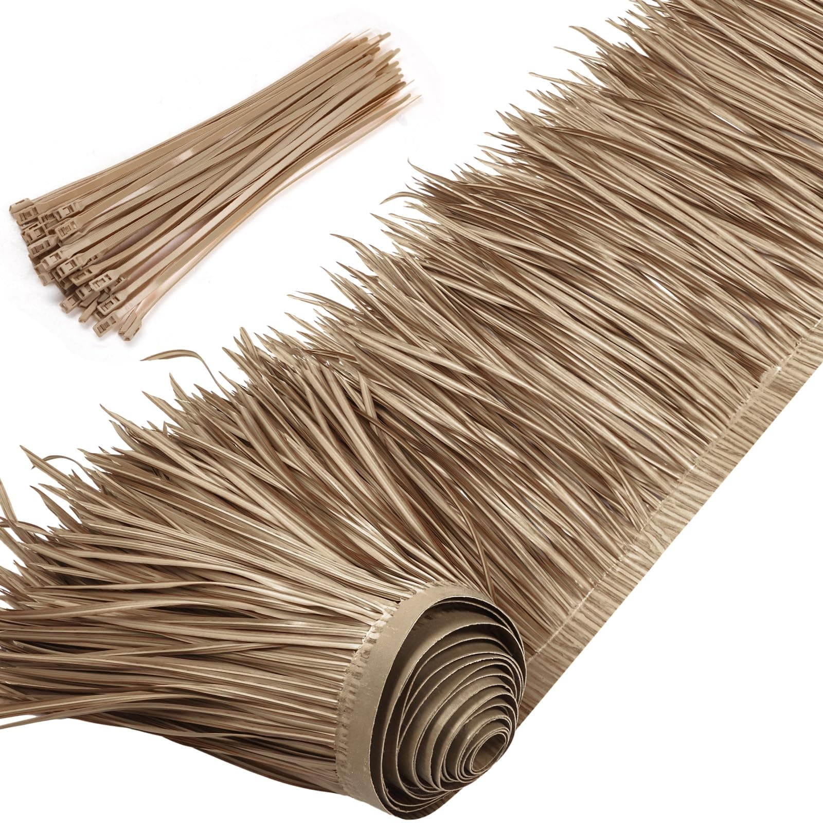 Yilloog Palm Thatch Roll Palm Thatch Runner Roll Mexican Style Straw Roof Panels Tiki Hut Palapa Straw Roofs Duck Blind Grass for Tiki Bar Hut Garden Patio(4 M/ 13.1 ft,Gray Brown)