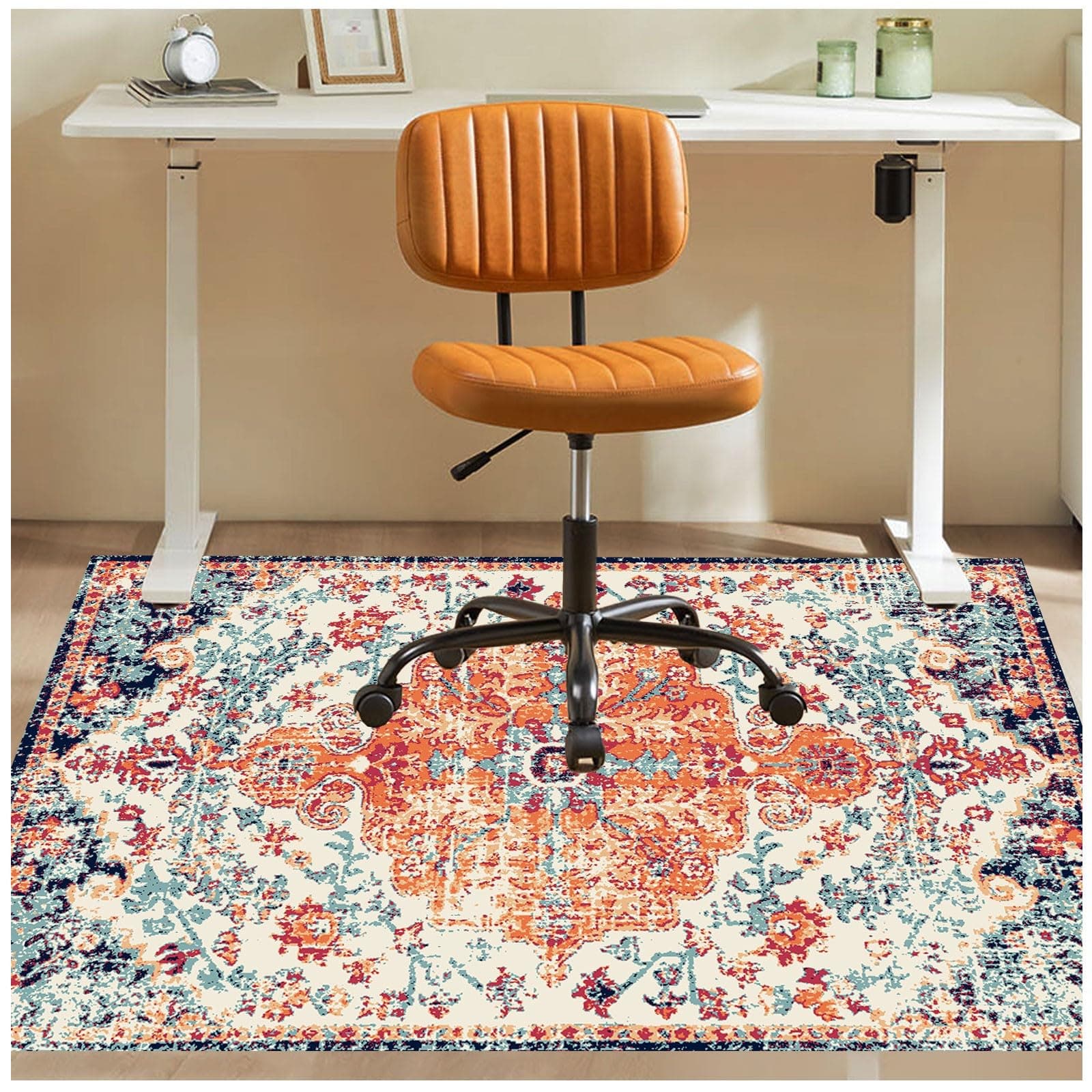 Office Chair Mat for Hardwood Floor, 48"x60" Anti-Slip Desk Chair Mat for Hard Floors, Under Desk Computer Rug for Rolling Chair, Easy Glide Floor Protector Mat for Home Office(Blue Orange)