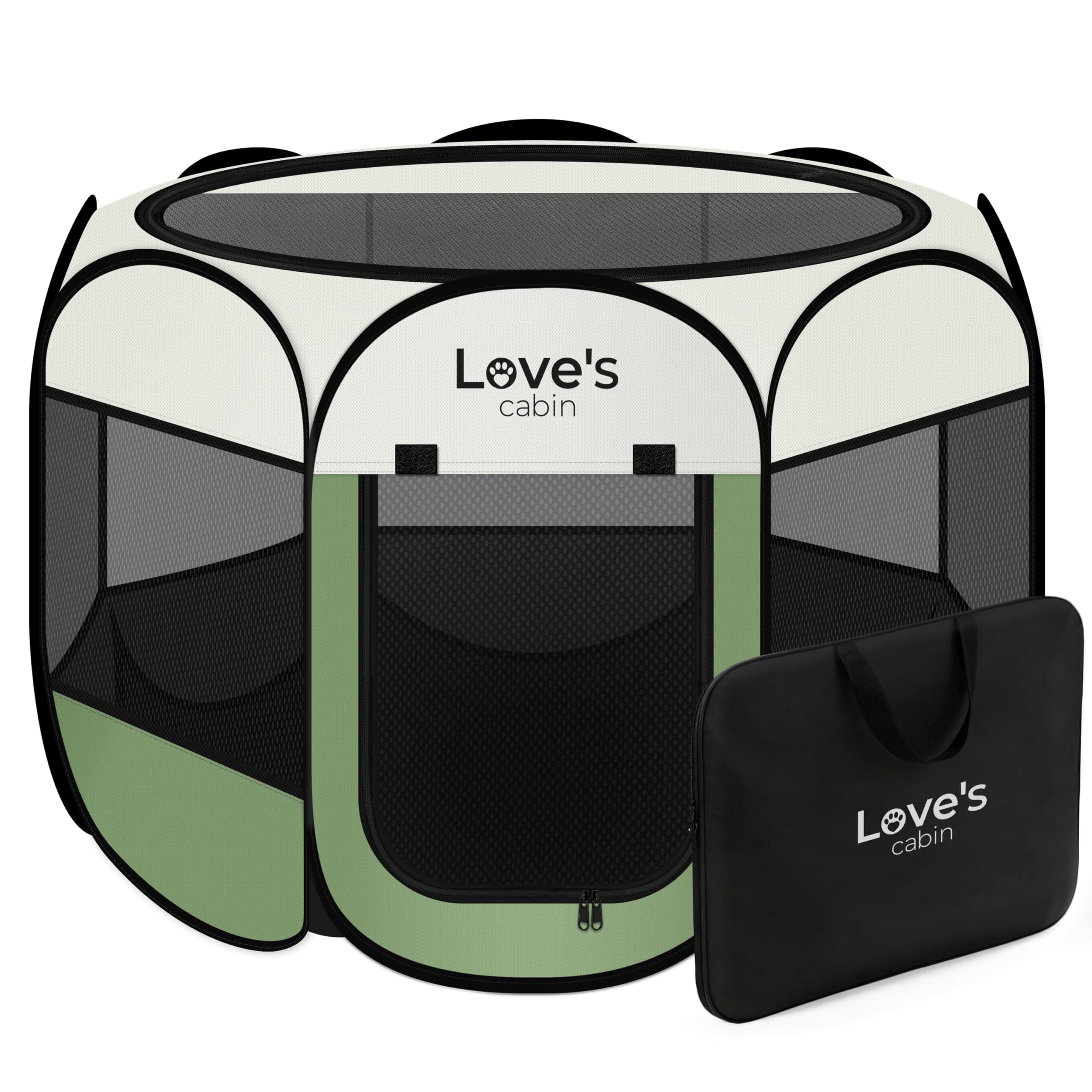 Love's cabin Pet Puppy Dog Playpen, Medium Dog Tent Crates Cage Indoor/Outdoor, Portable Playpen for Cat, Foldable Pop Up Dog Kennel Playpen with Carring Case, Removable Zipper Top, Olive Green