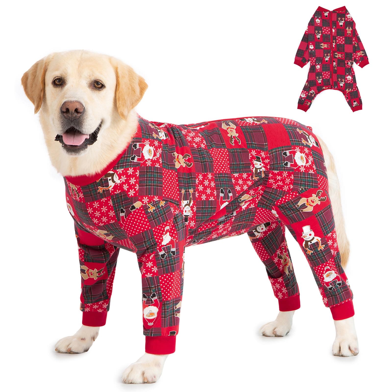 Yeapeeto Dog Onesie Surgery Recovery Suit for Large Medium Bodysuit Dogs Pajamas PJS Full Body for Shedding, Prevent Licking, Wound Protection, Cone Alternative (Xmas Red, 4XL)