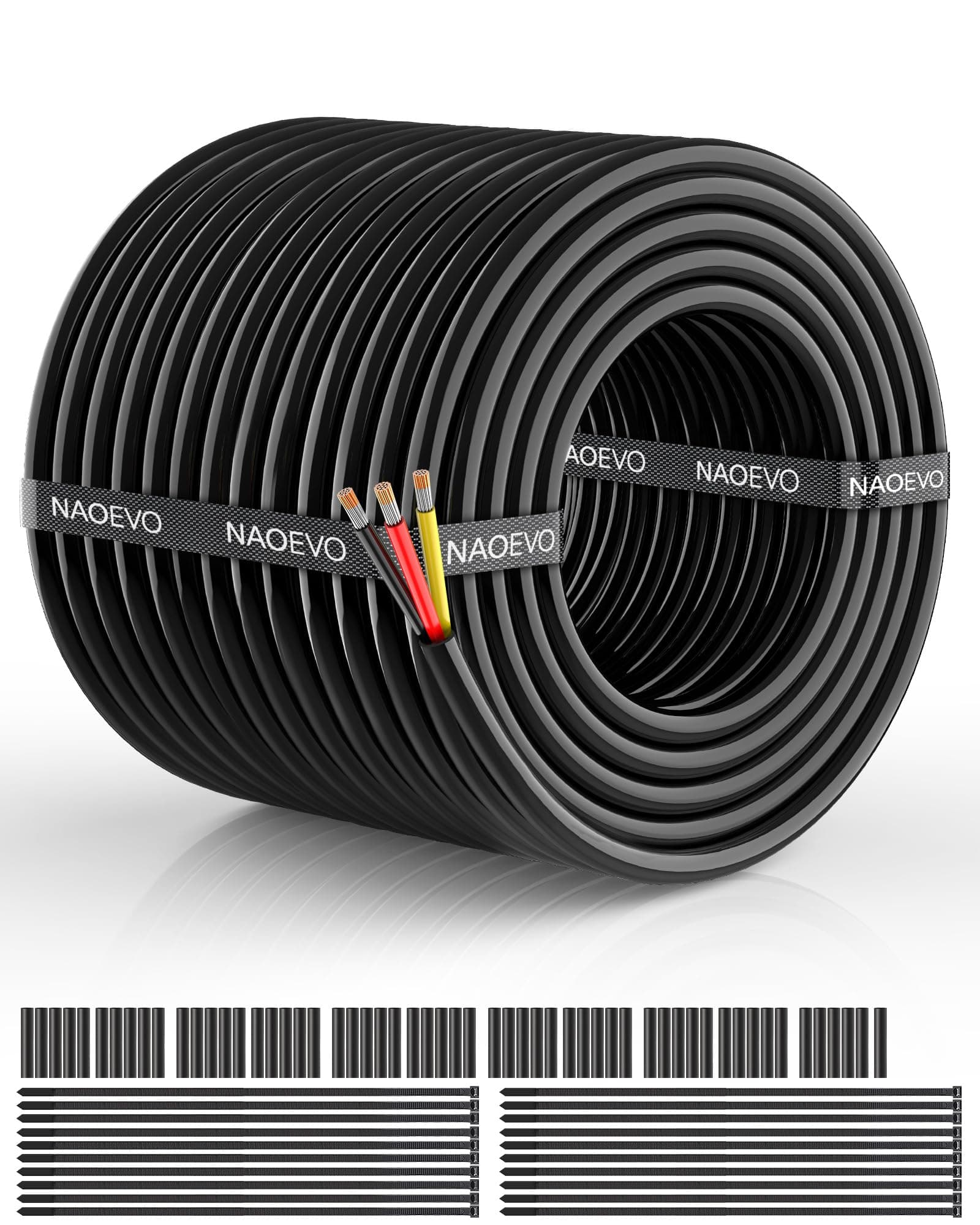 NAOEVO 16 Gauge Wire 3 Conductors, Tinned Copper Electrical Wire 12V, 100FT
