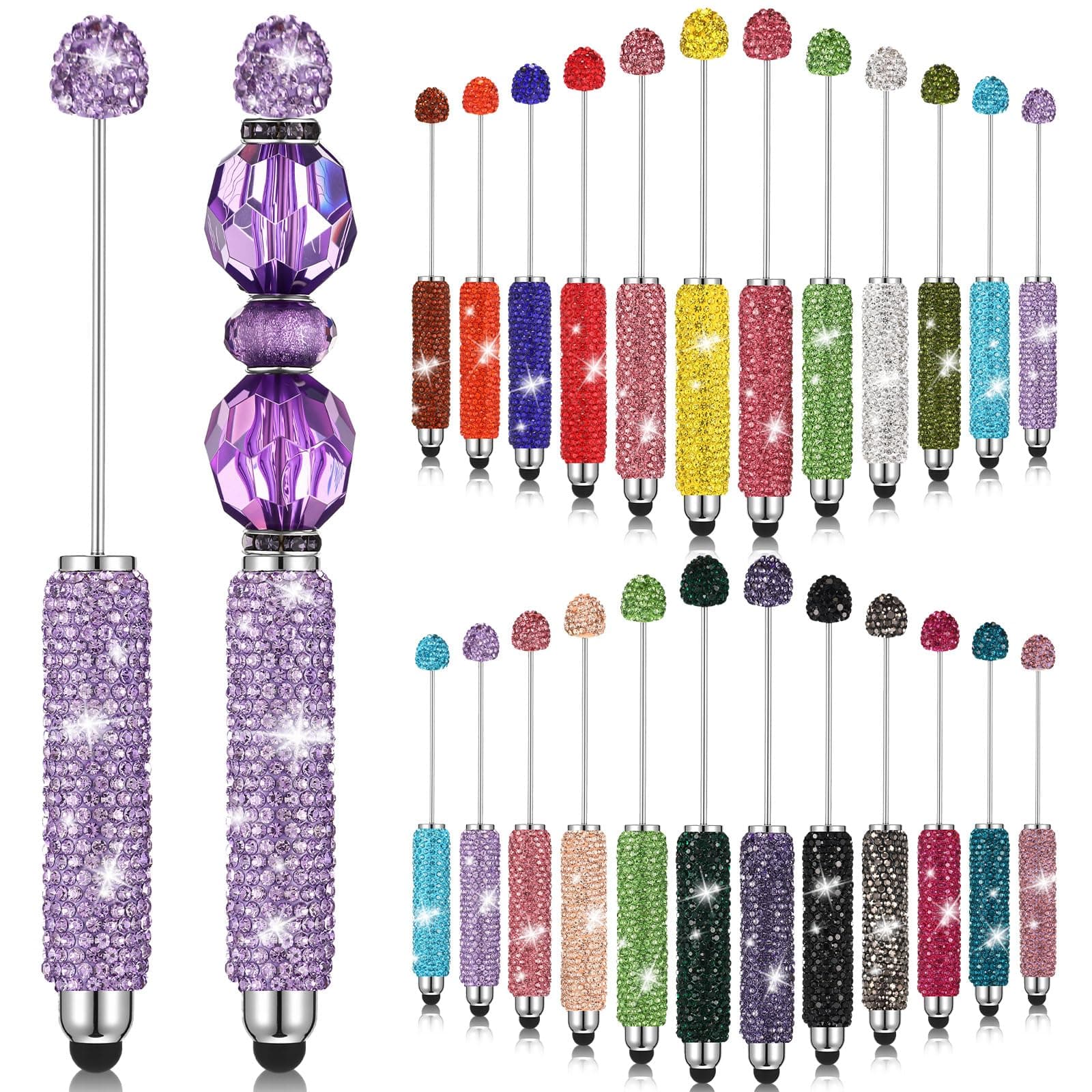 Tondiamo 24 Pcs Glitter Beadable Stylus Pens, Rhinestone, Warm Color