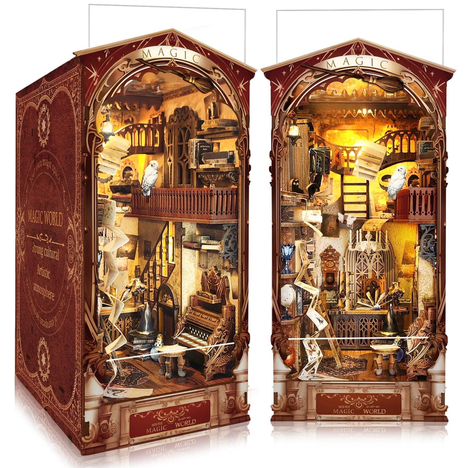 BELEEV Book Nook Kit, DIY Miniature Dollhouse Kit, 3D Wooden Puzzle for Adult and Teens, Booknook Bookshelf Decor Craft with LED Light, Gifts for Women Teens and Puzzle Lovers - Magic World