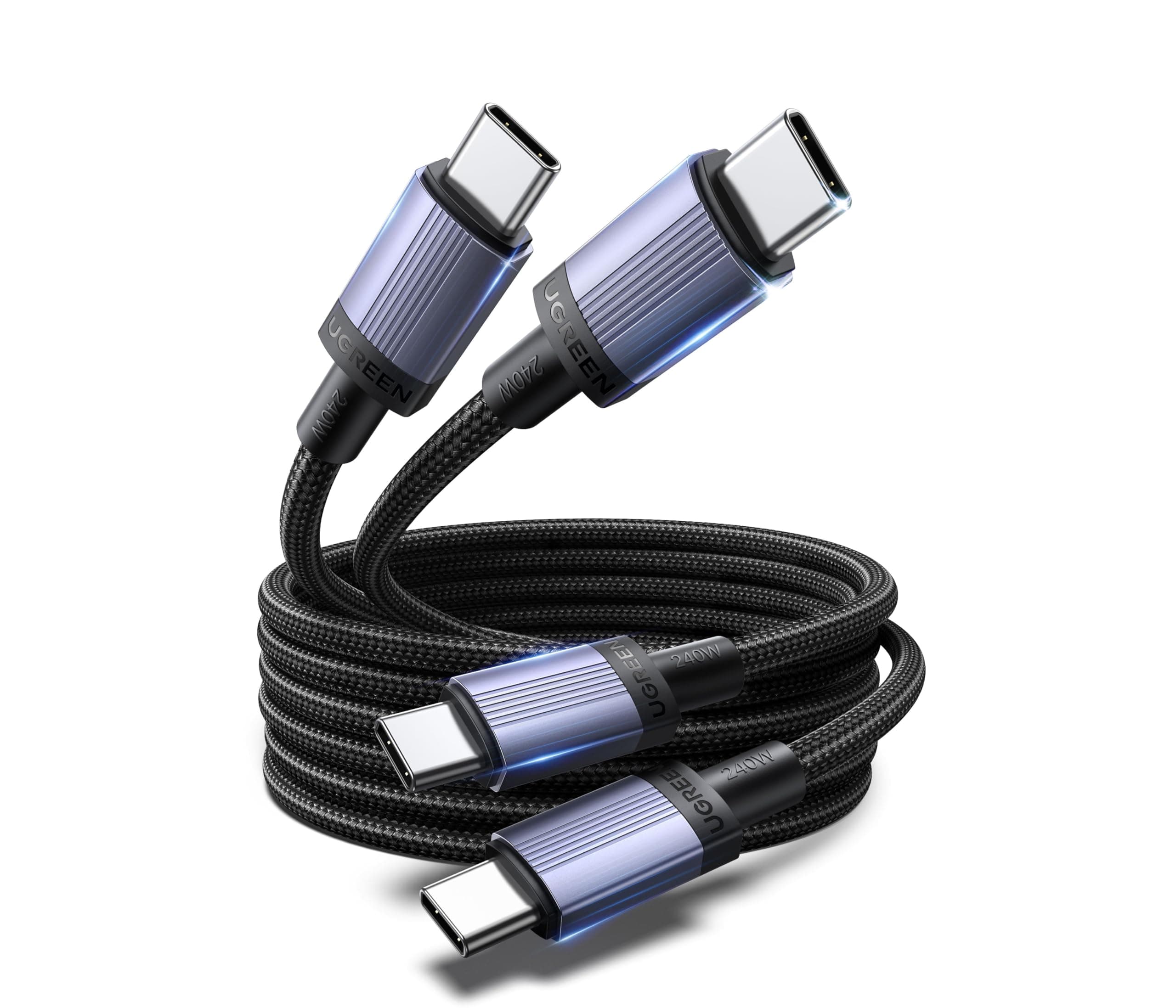 UGREEN 240W USB C to USB C Cable (2 Pack 6.6FT), 5A 48V Fast Charging Cord, PD 3.1 Type C to Type C Charger Cable, Braided USB C Cable Compatible with iPhone 17 16 15 Pro Max, Galaxy S25 S24, MacBook