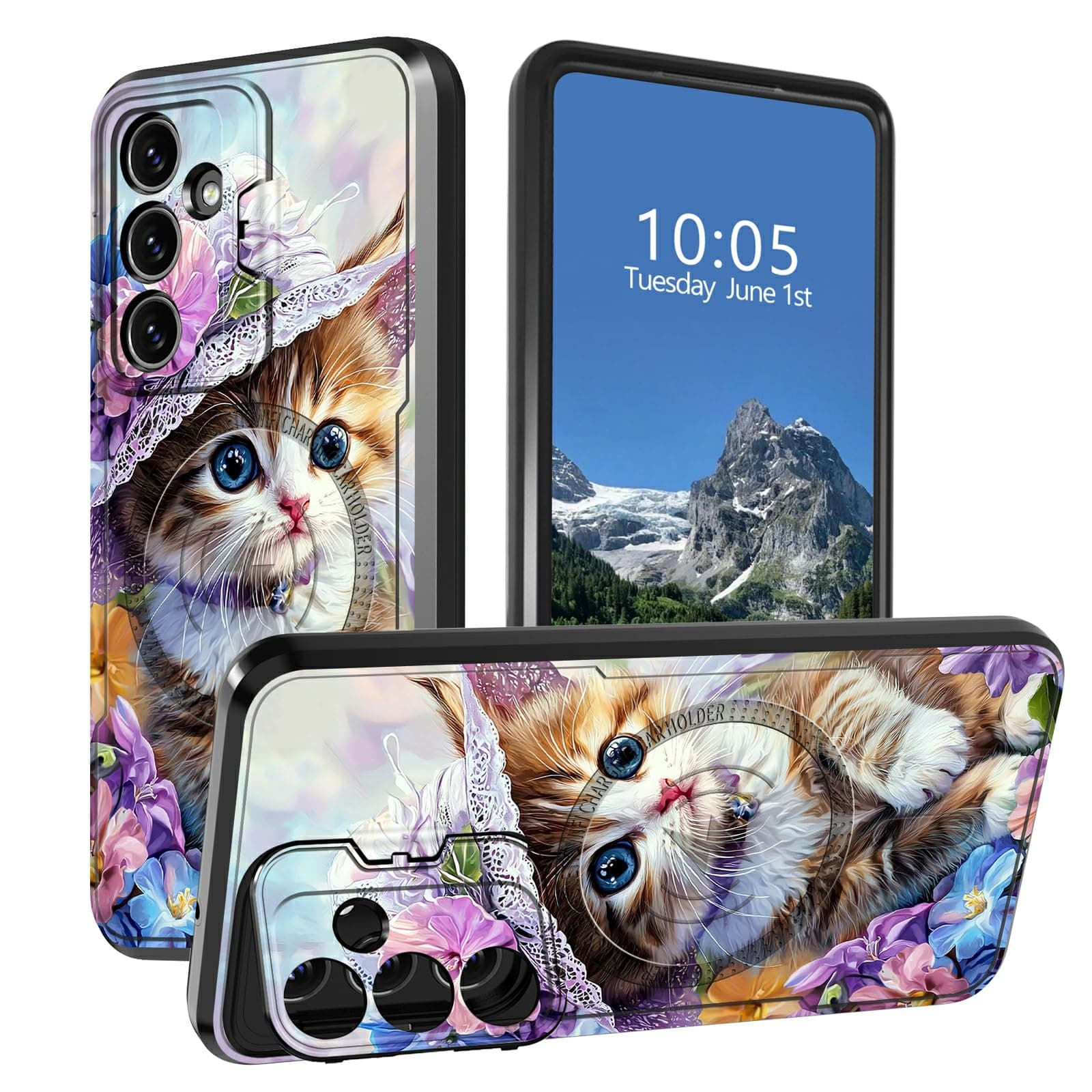 BFDHGQZC for Samsung Galaxy A14 5G/4G Case with Camera Cover Stand Heavy Duty Rugged Kickstand Shockproof Protective Cover Phone Case for Samsung A14 5G/4G 6.6",Cute Kitten Cat