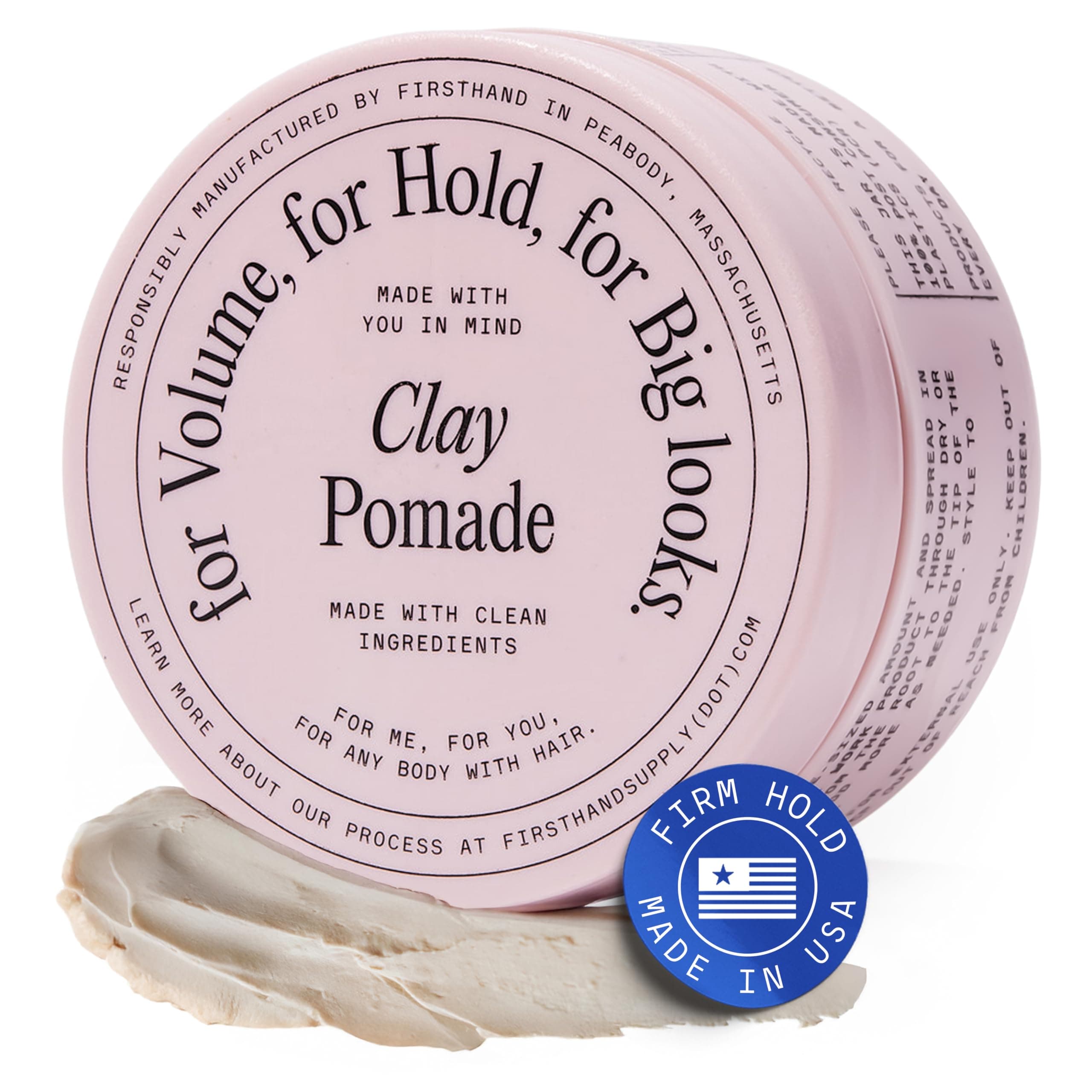 Firsthand Supply Hair Clay Pomade for Men & Women – Matte Clay Finish & Extra Strong Hold – Non-Greasy, Water-Based Pomade – Easy to Restyle – Short to Medium Hair – 3oz