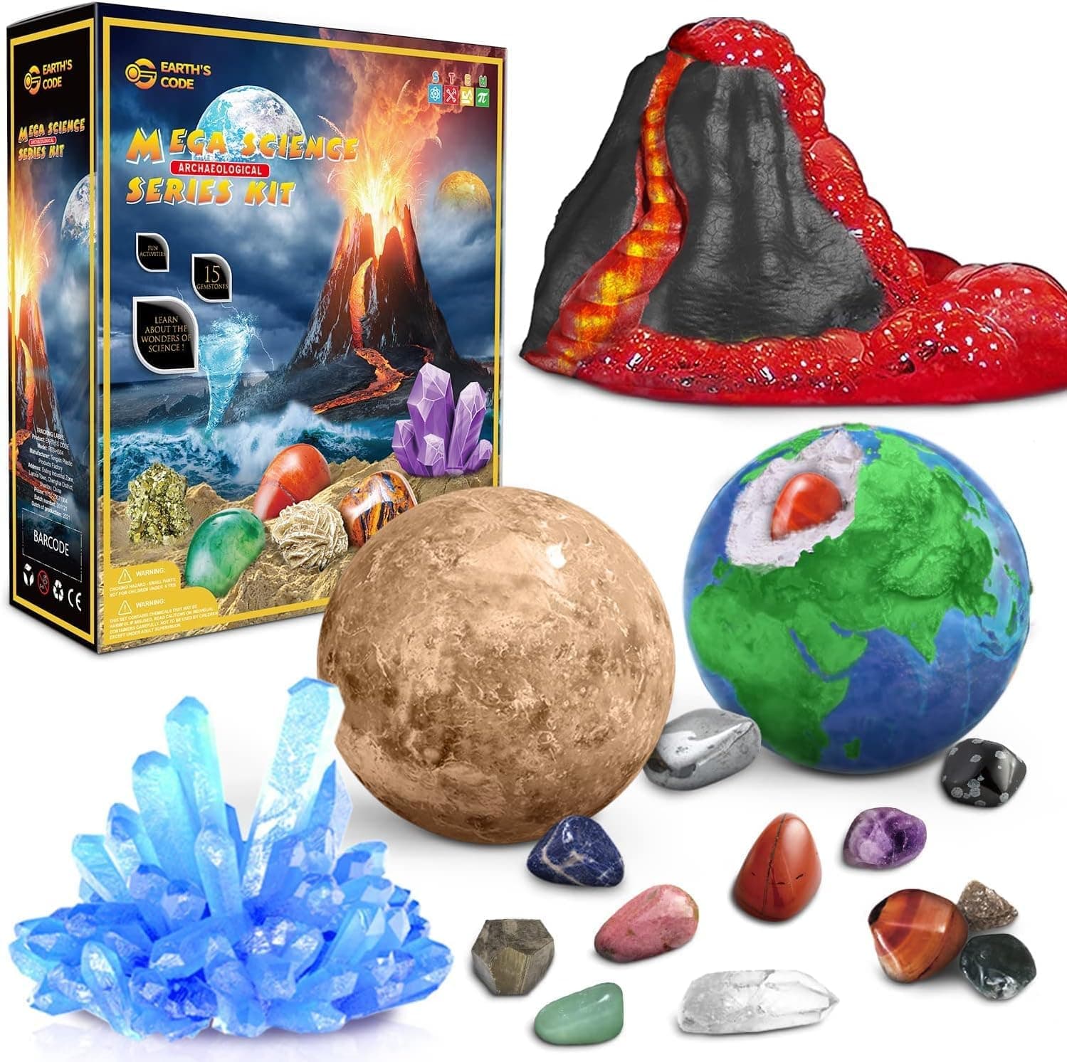 EARTH'SCODE Volcano Kit for Kids - Science Experiments Kits for Kids Age 6-8-10 Educational Scientist Toys Gifts for Boys Girls Volcano, Space Toys Gemstone Dig Kit