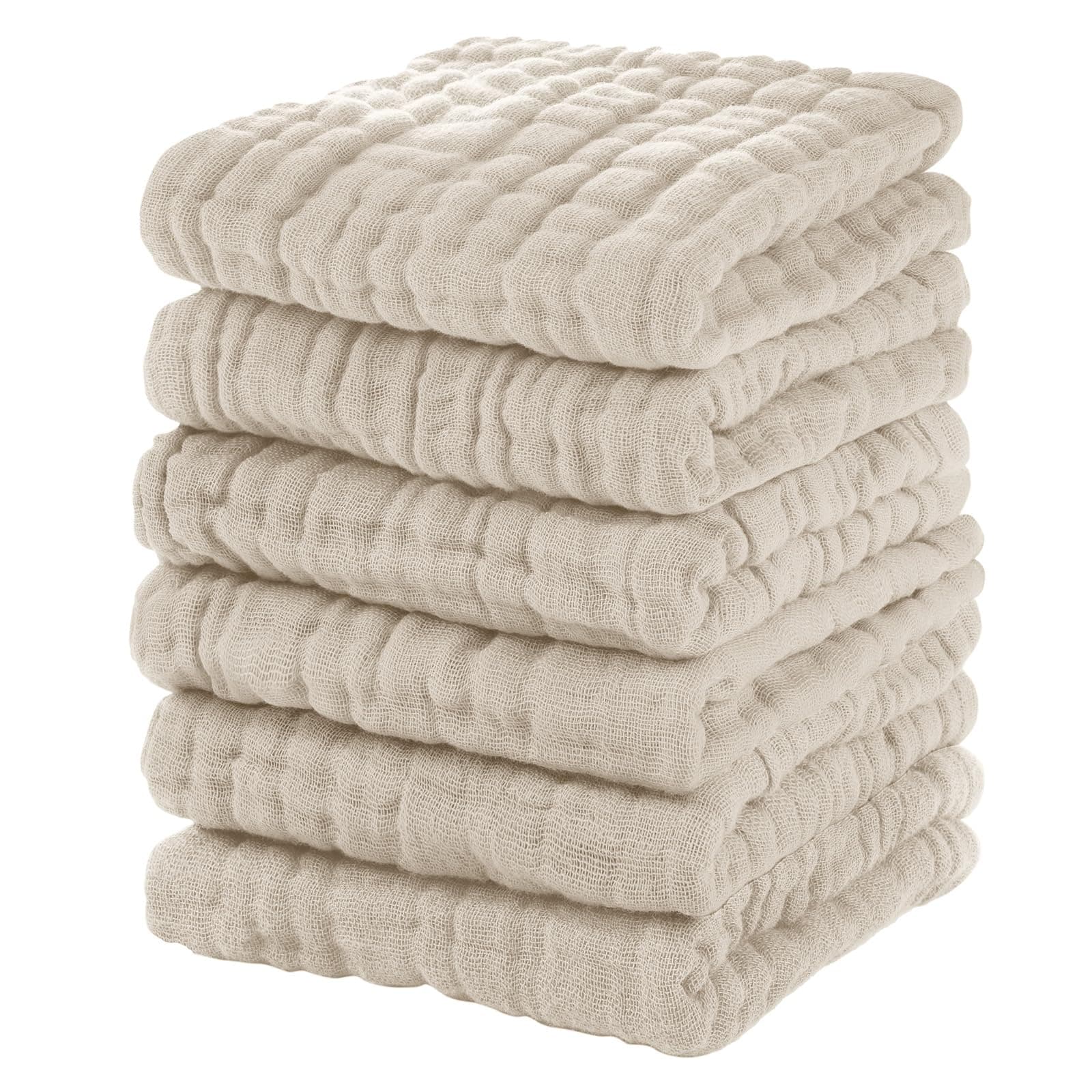 Unnivoll Muslin Burp Cloths Baby 12''X12'', Baby Washcloths 6 Pack, 100% Cotton Baby Wash Cloths Absorbent and Soft for Newborn Infants Kids Boys Girls - Apricot