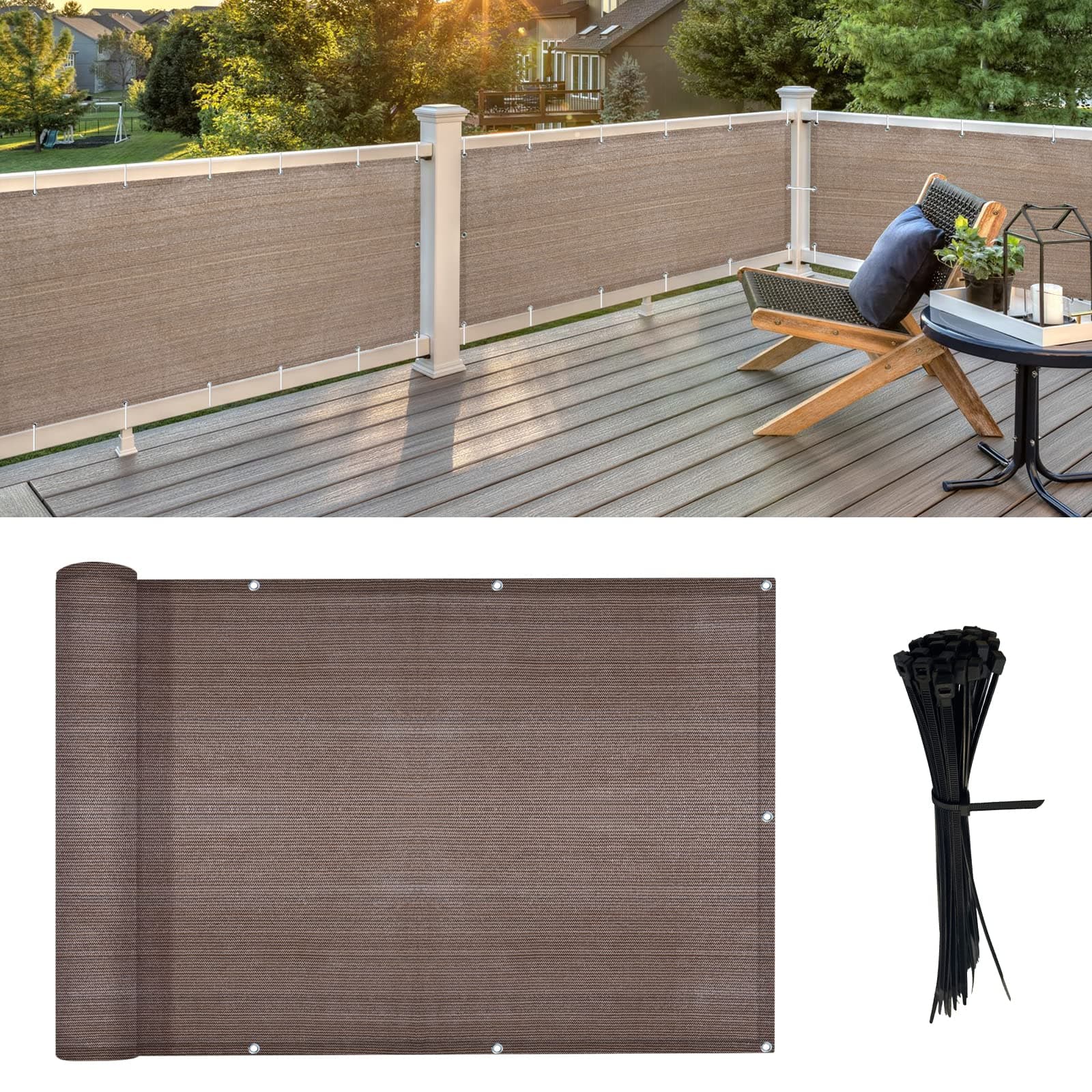 LOVE STORY 3' x 8' Balcony Privacy Screen Cover for Apartment, Brown