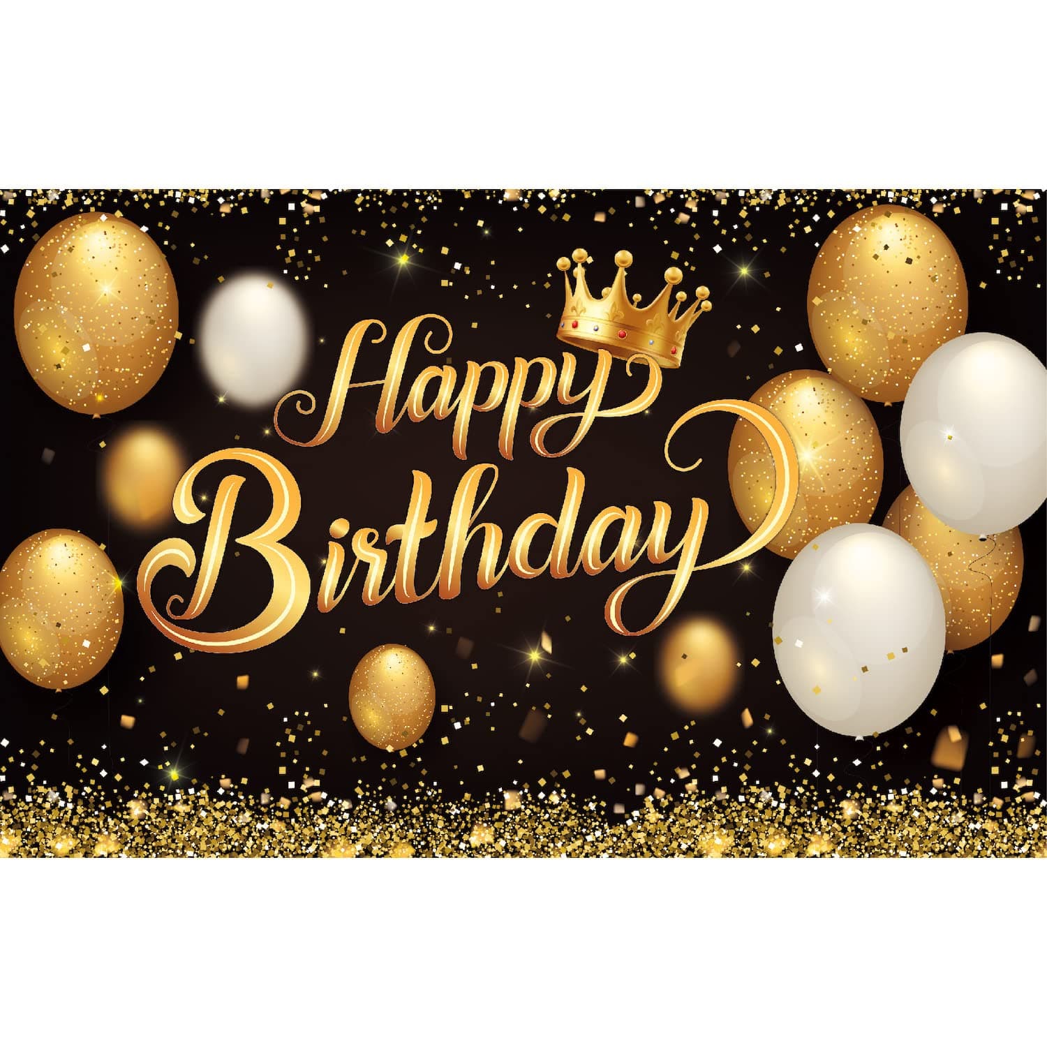 Happy Birthday Backdrop Banner Black Gold Balloons Sign Poster for Men Women Birthday Party Decorations Anniversary Photography Background Photo Booth