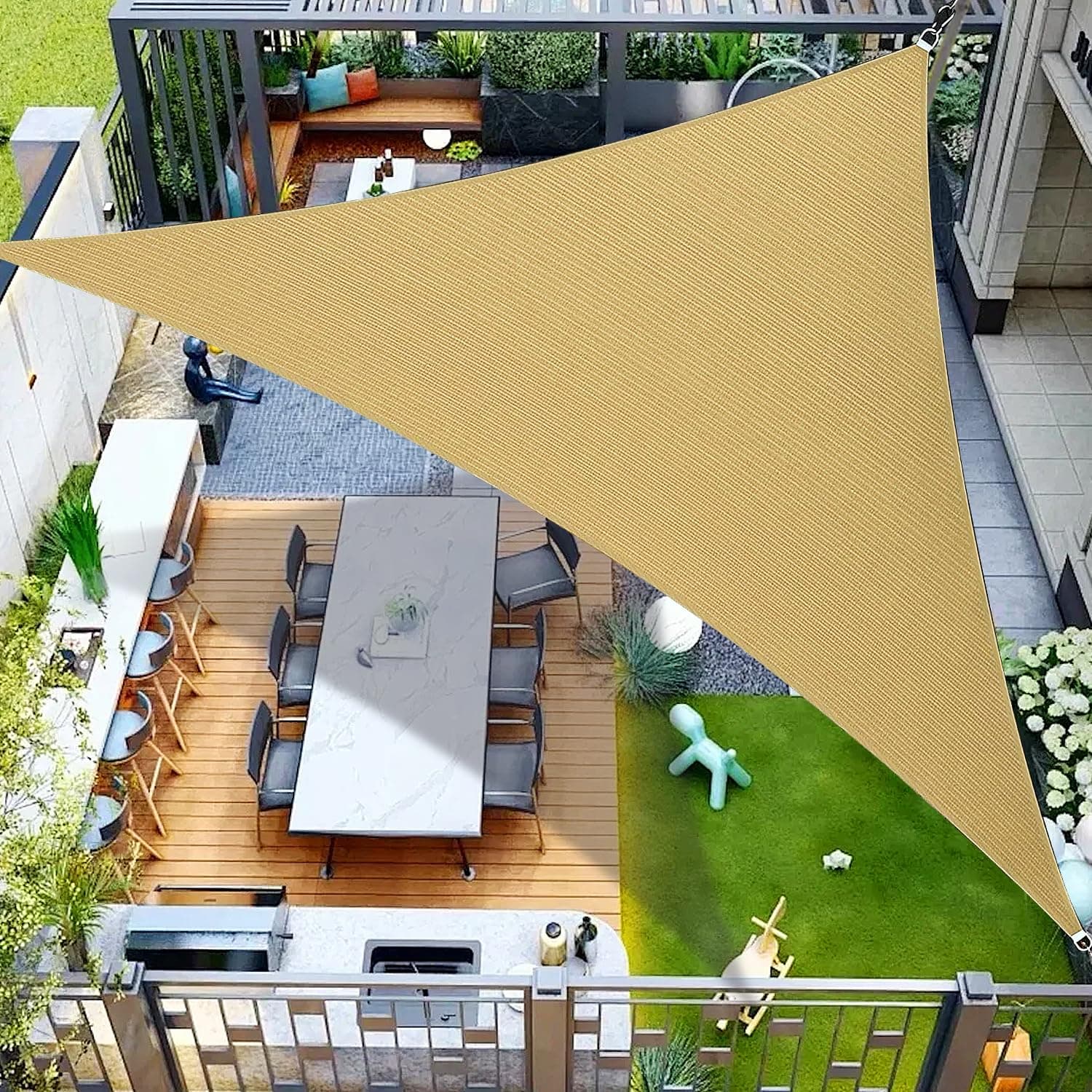 12' x 12' x 12' Sand Triangle Sun Shade Sail Outdoor Canopy Awning UPF50+, 95% UV Blockage, Sunshade for Outdoor Patio Garden Backyard