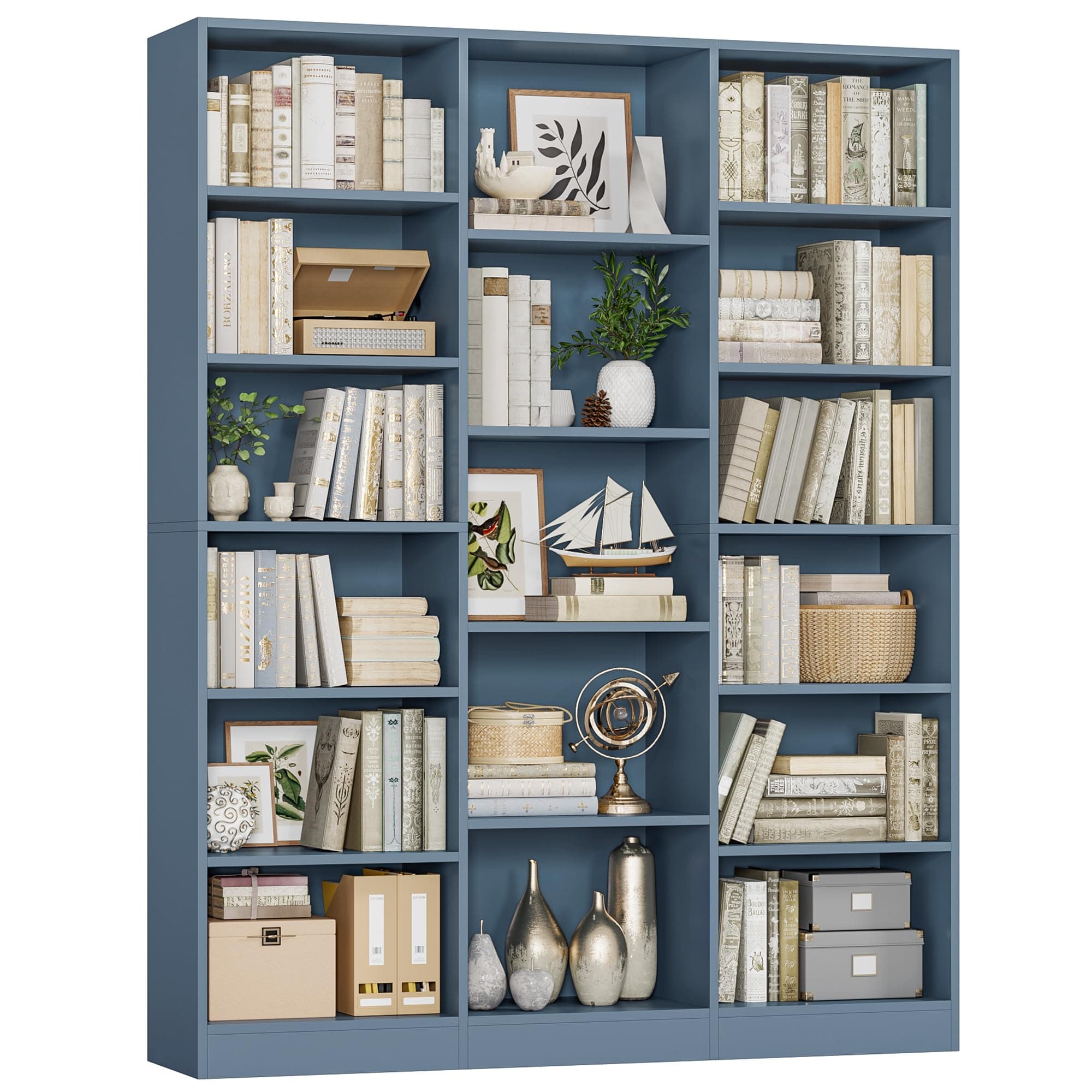 FACBOTALL Triple Wide Bookshelf, Large Bookshelf with 17 Display Shelves