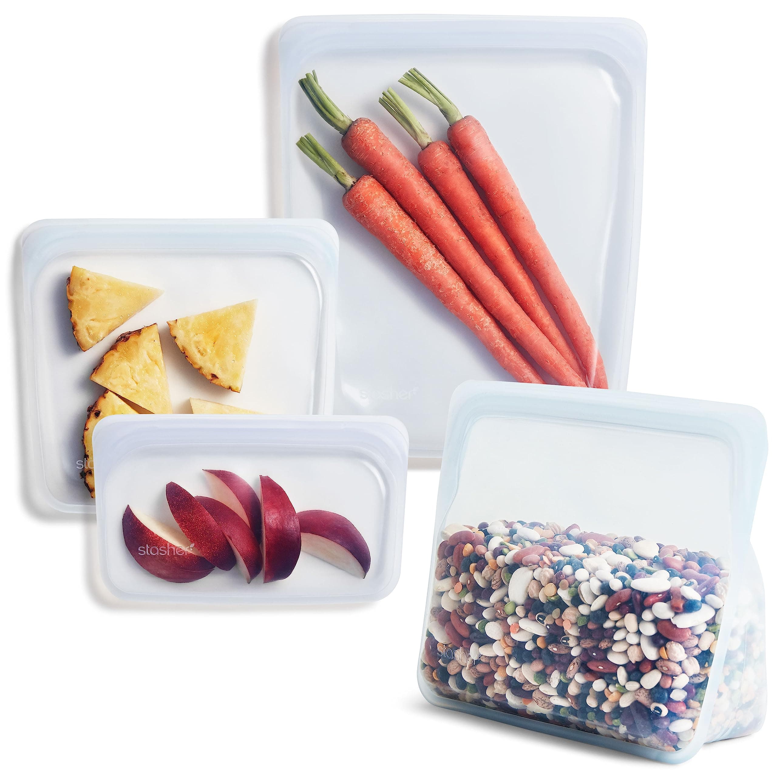 Stasher Premium Reusable Silicone Food Storage Bags, 4-Pack, Clear