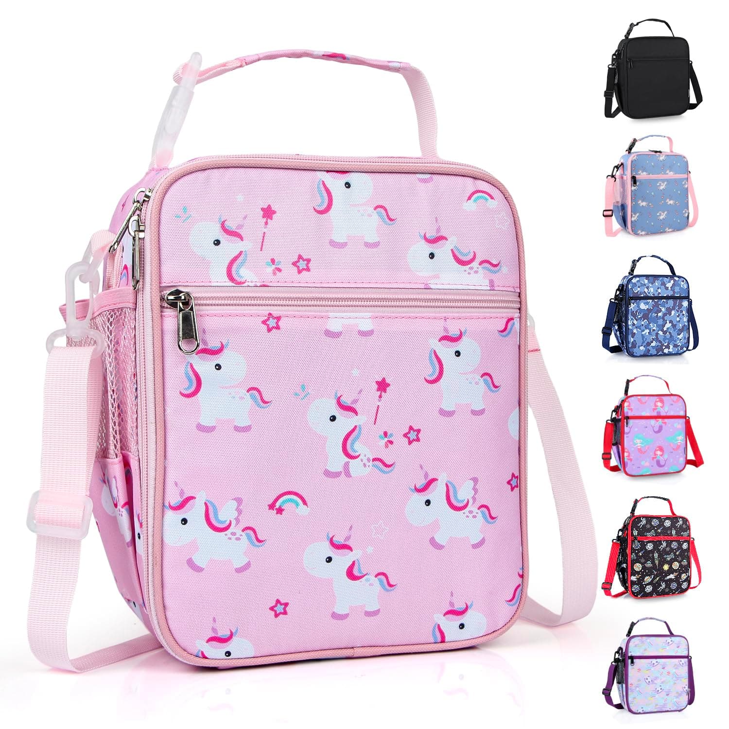 hombrima Kids Insulated Lunch Box Bag, Thermal Picnic Cool Bags with Adjustable Strap for Adults Children Women Men Boys Girls School Work (Pink HorsePN)
