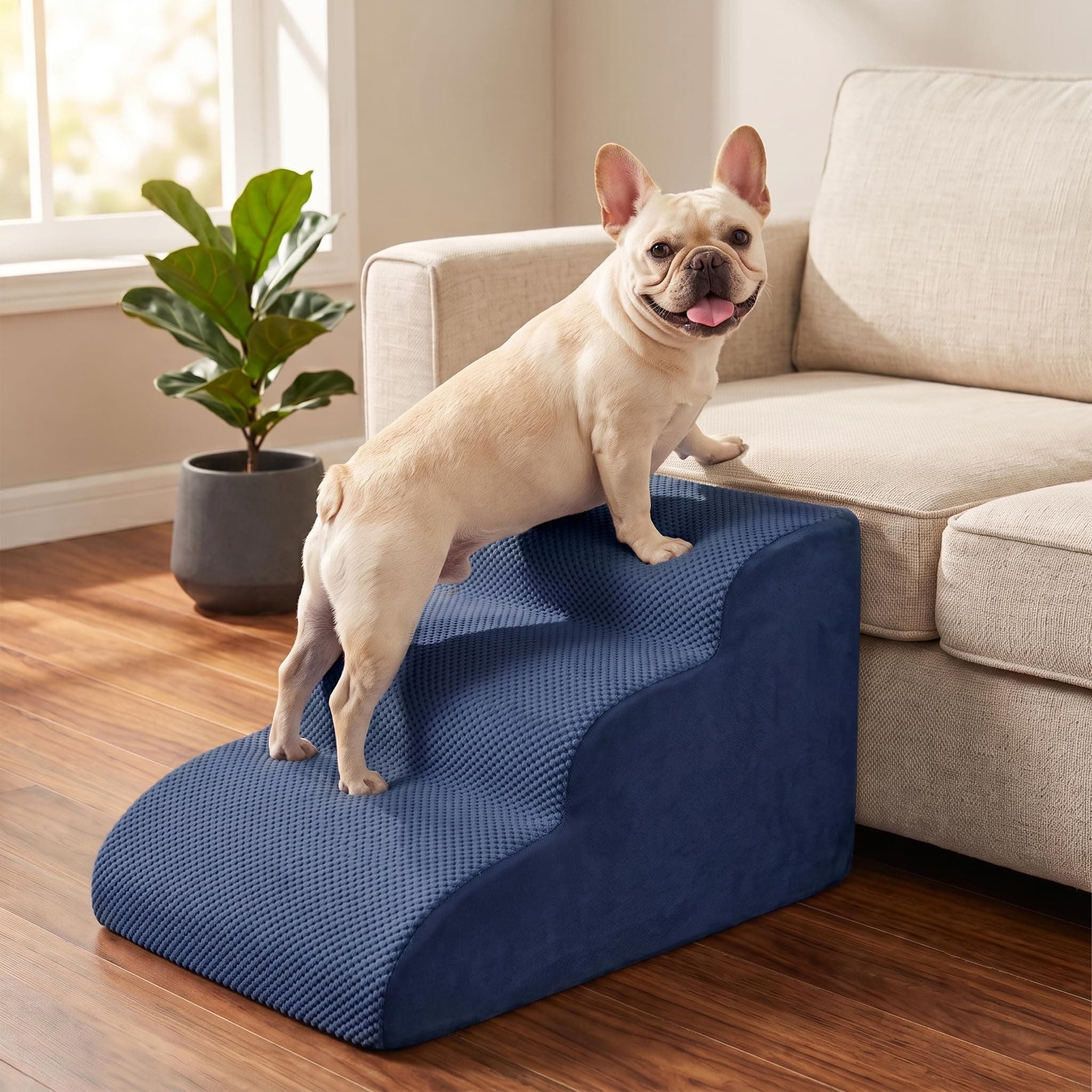 15.7 Inch Dog Stairs for Small Medium Dogs – Wide Non-Slip Pet Steps for Standard Beds & Couches, High Density Foam with Gentle Slope for Senior Pets, Machine Washable