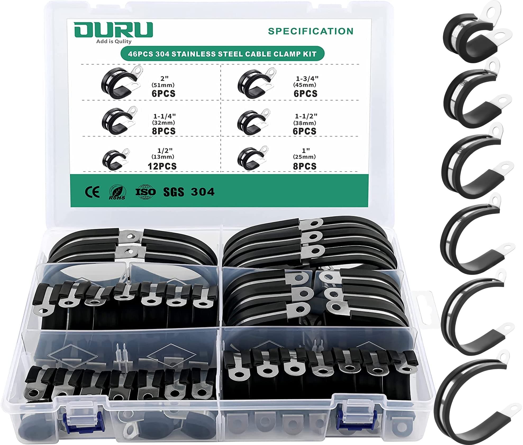 OURU 46PCS Cable Clamps Assortment Kit,Rubber Coated, 6 Sizes