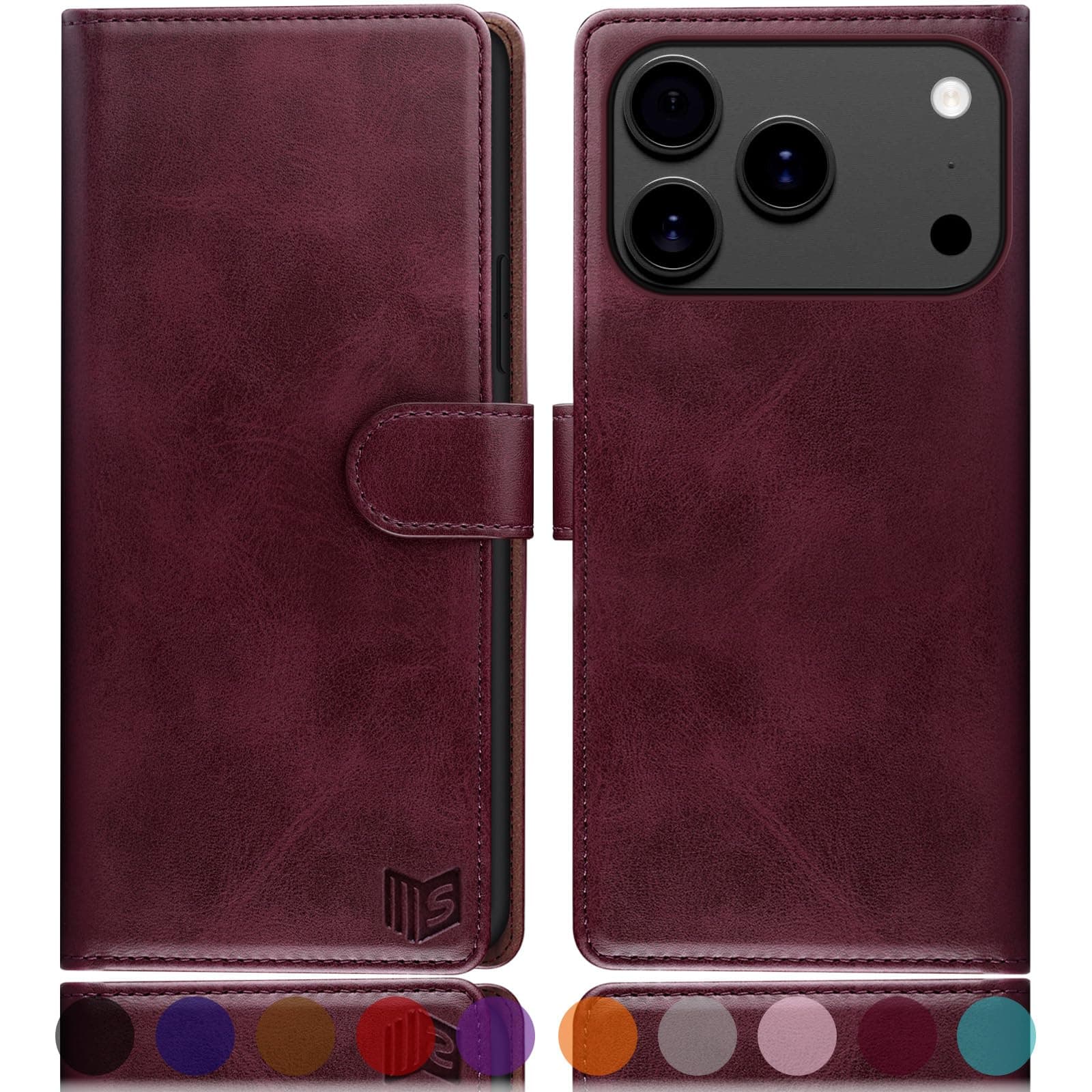 SUANPOT Compatible with iPhone 17 Pro Max 6.9" Wallet case with RFID Blocking Credit Card Holder,Flip Book PU Leather Protective Cover Women Men for Apple 17 Pro Max Phone case Wine Red