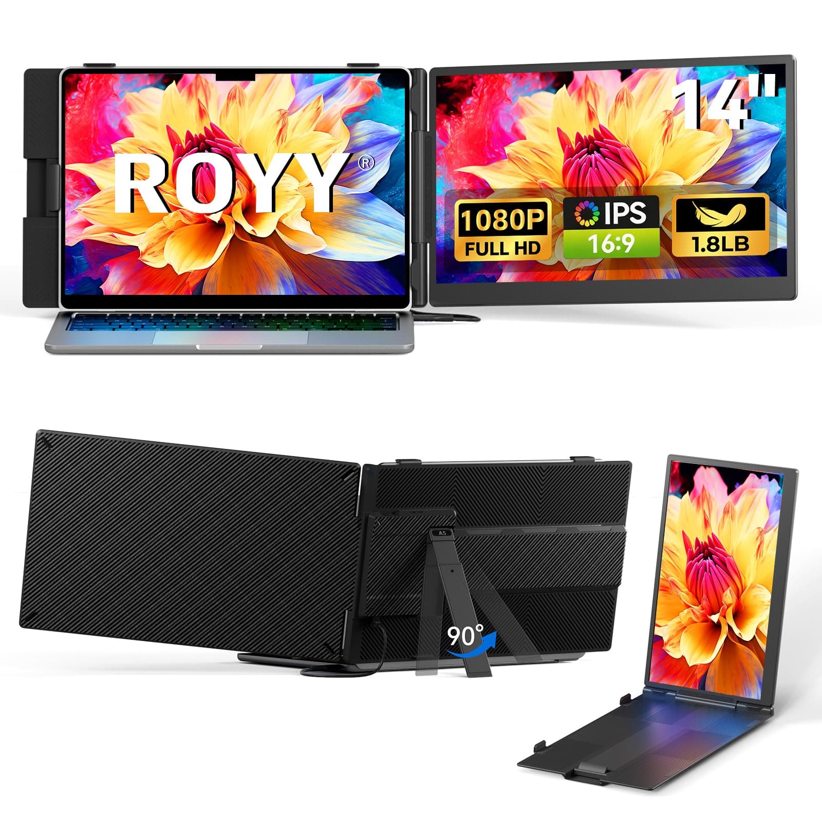 ROYY 14" Laptop Screen Extender, 1.8 lb Lightweight Second Portable Monitor