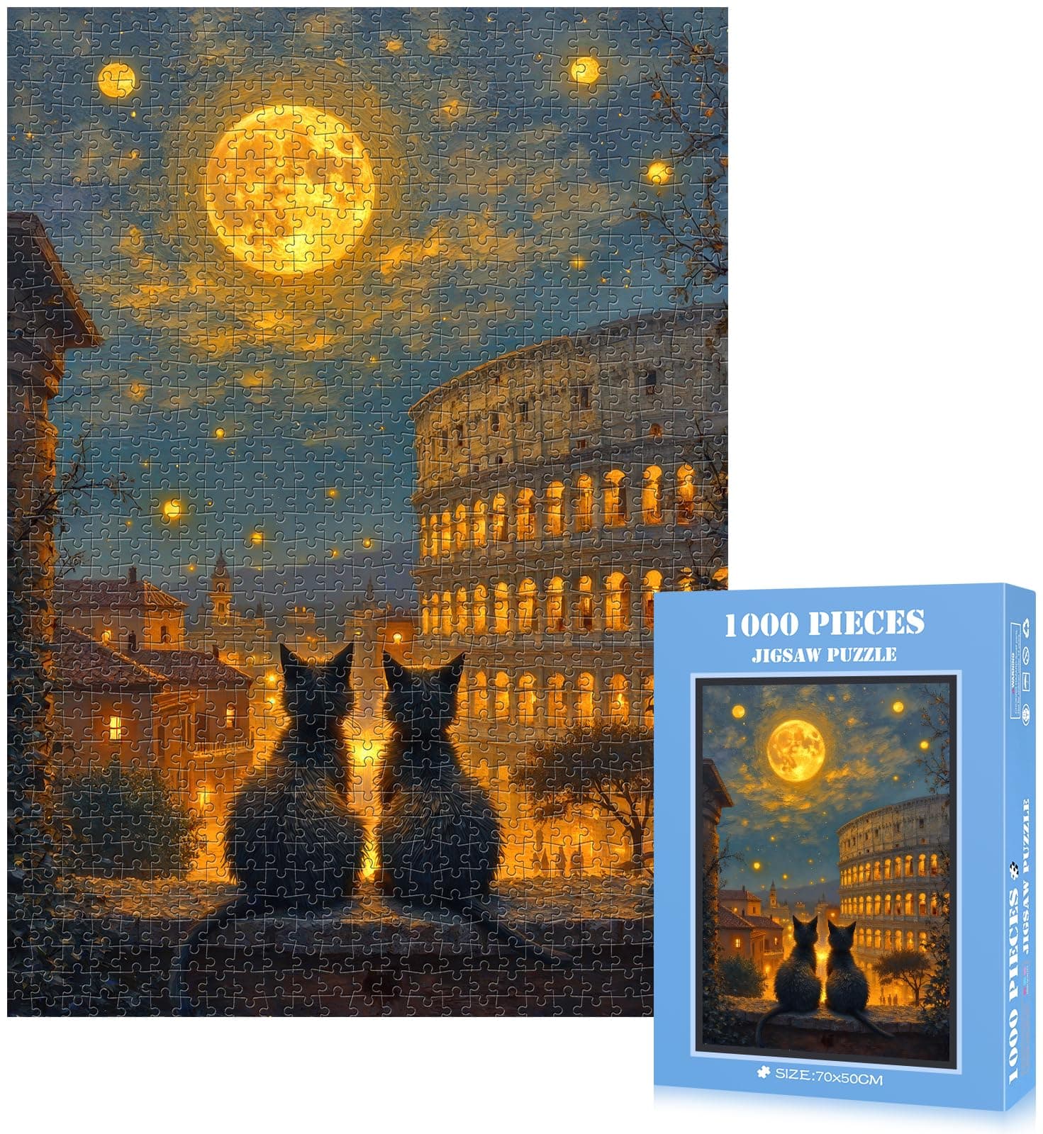 Cat Stargazin Puzzle 1000pcs Large Scratch-Resistant Cat Puzzles for Adults