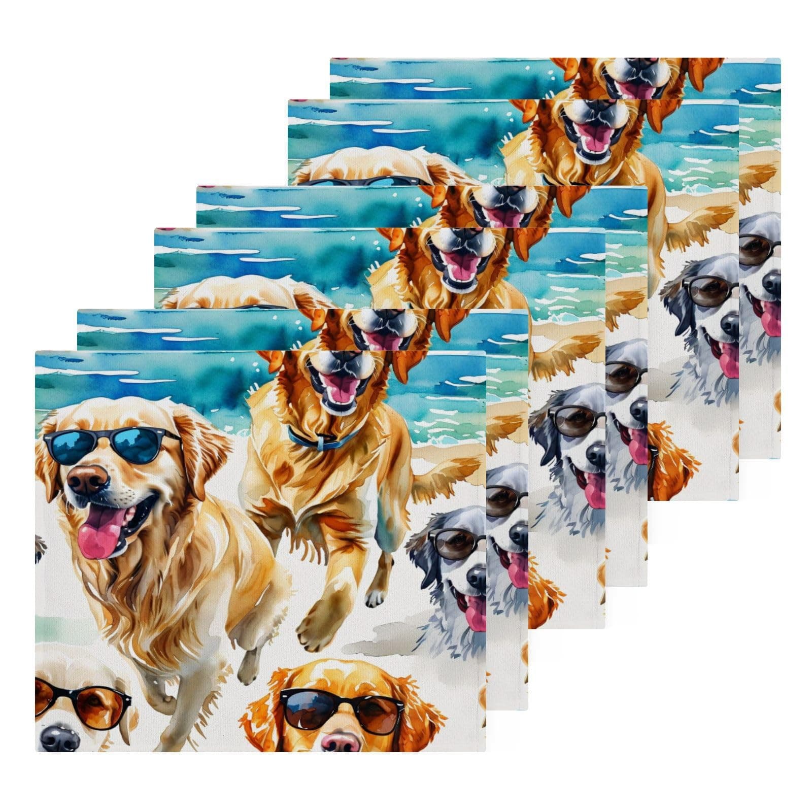 YANENDIE Cute Dog Washcloths Towels, Highly Absorbent and Soft Cotton Face Cloths, 6 Pack Quick Dry Wash Cloths - 12 X 12 Inches