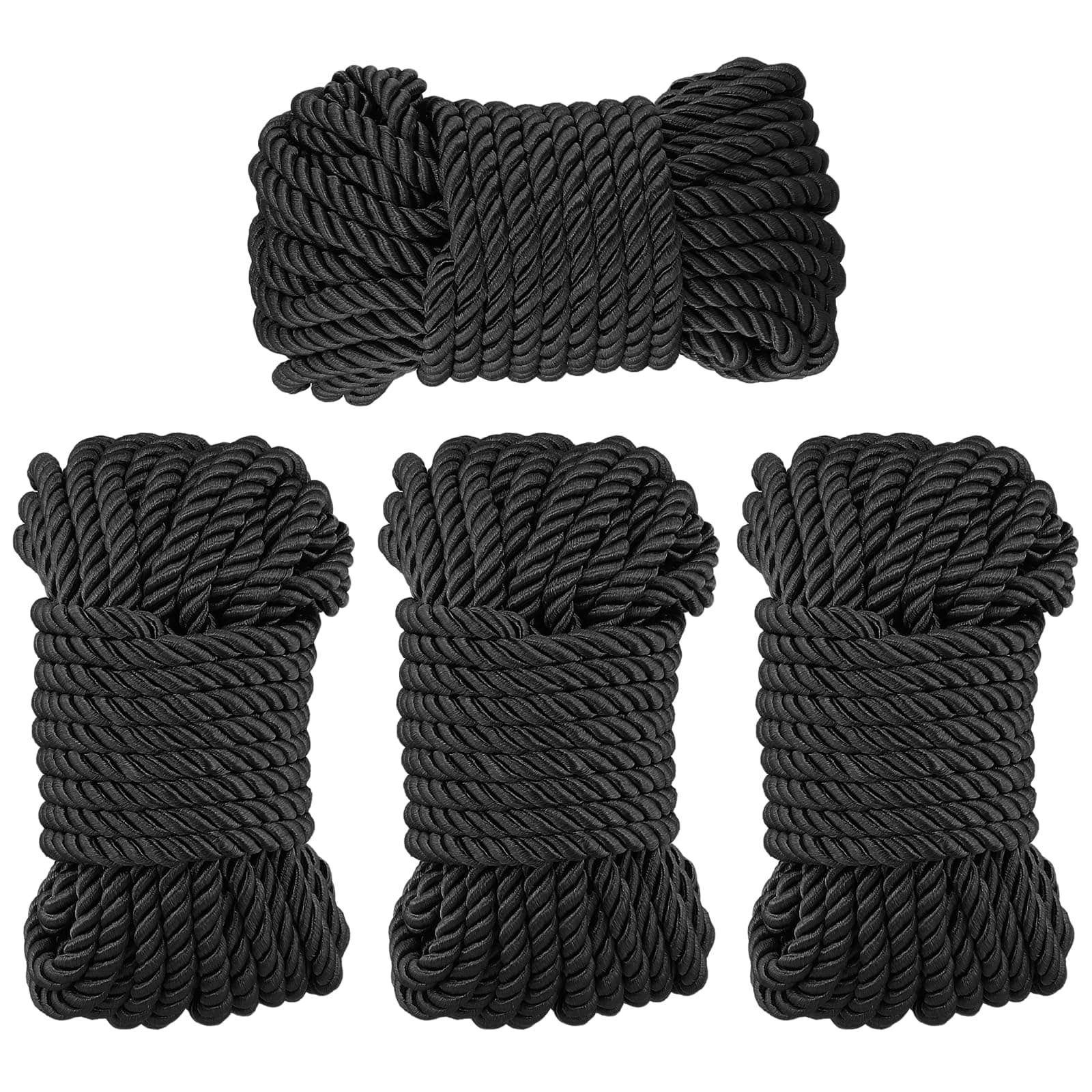 MOUYAT 4 Pack 33 Feet 8mm Soft Silk Rope, Black All Purpose Braided Twisted Ropes, Thick Silk Ropes