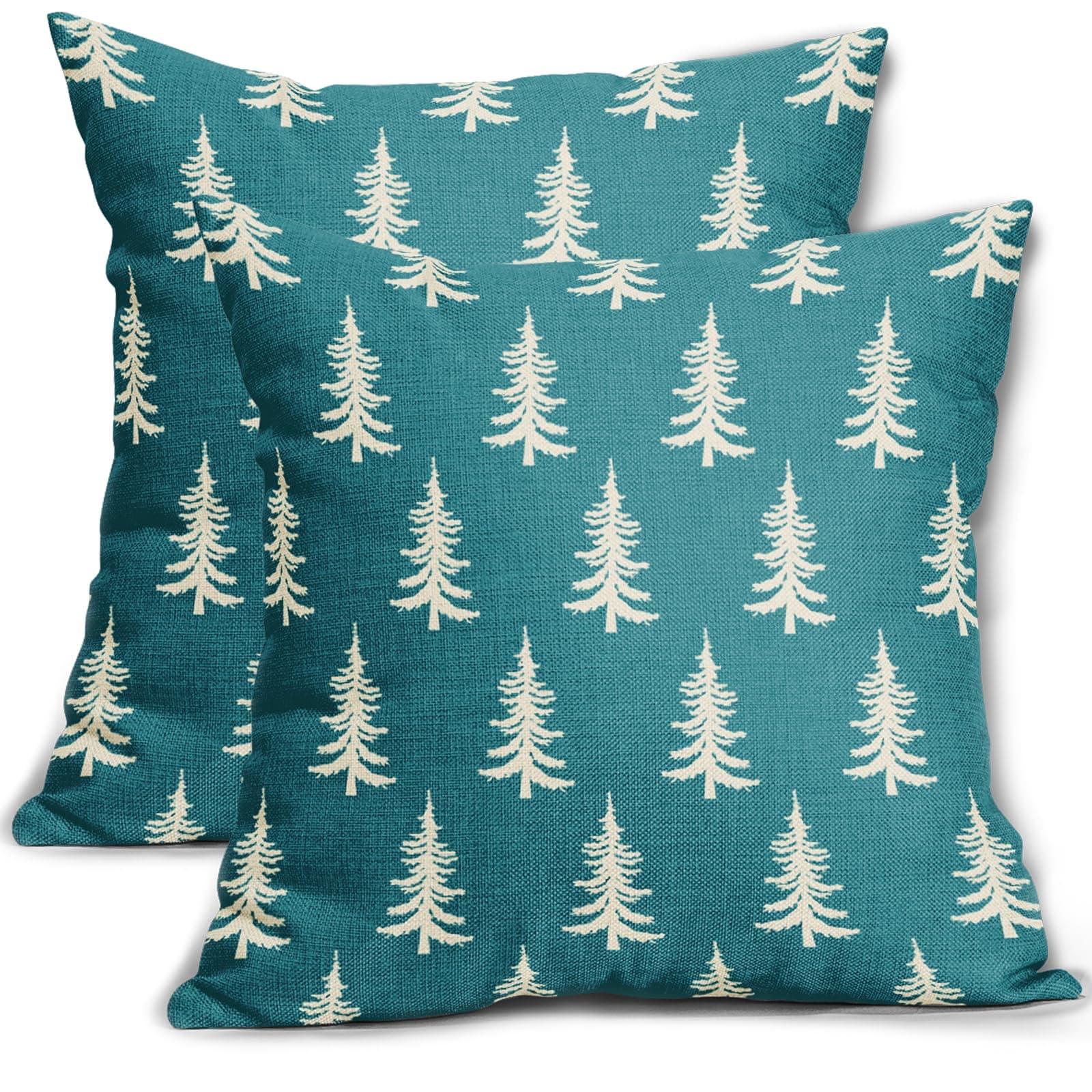 Aytipun Teal Christmas Pillow Covers 20x20 Set of 2 Xmas Tree Rustic Style Winter Print Decorative Outdoor Pillowcases Holiday Decorations Throw Cushion Case Decor for Couch Sofa Bed