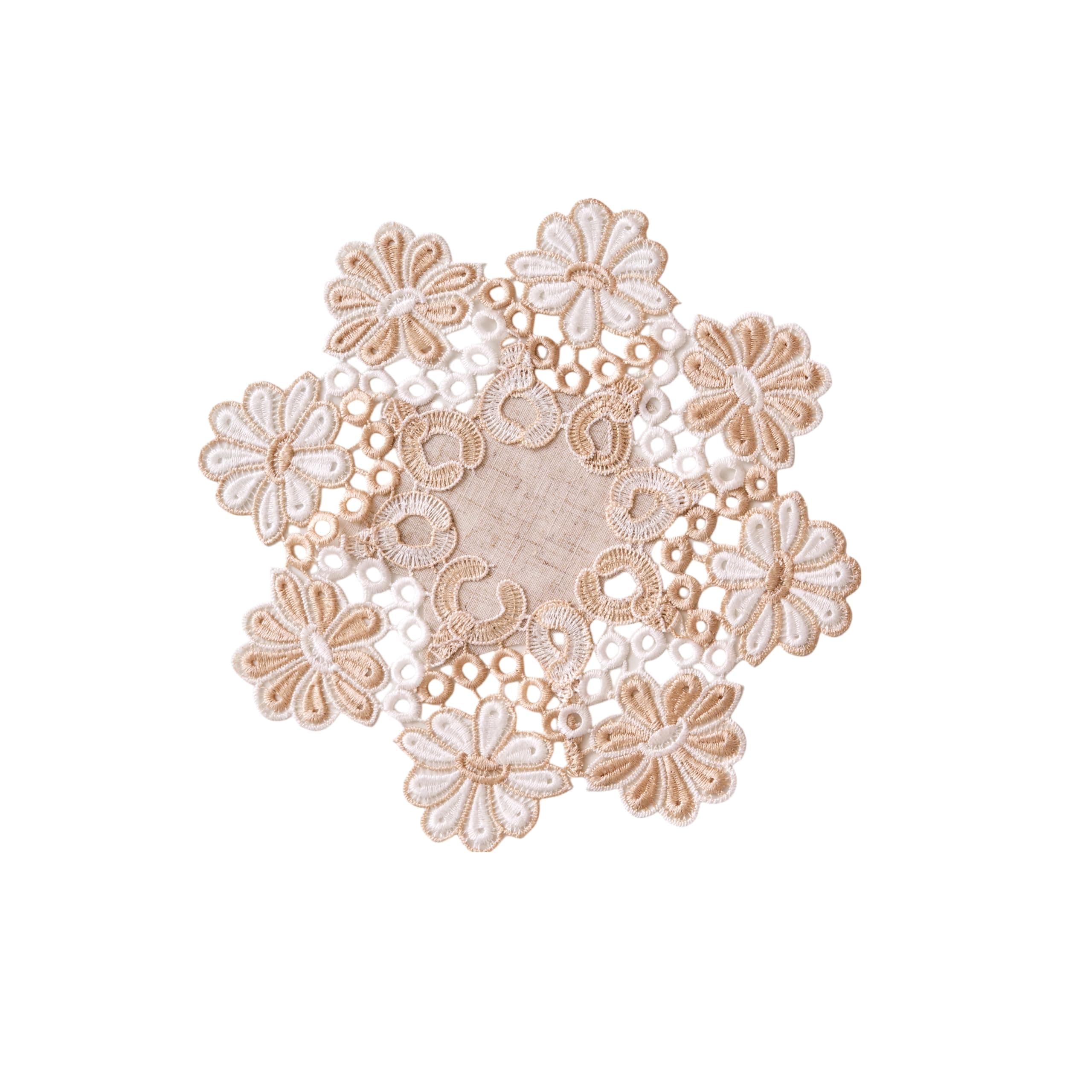 European Antique Jacquard Lace Table Doilies,Small Farmhouse Linen Embroidered Table Topper Scarf Place Mat RusticTable Cover (Flower Style B, Diameter 11.8Inch)