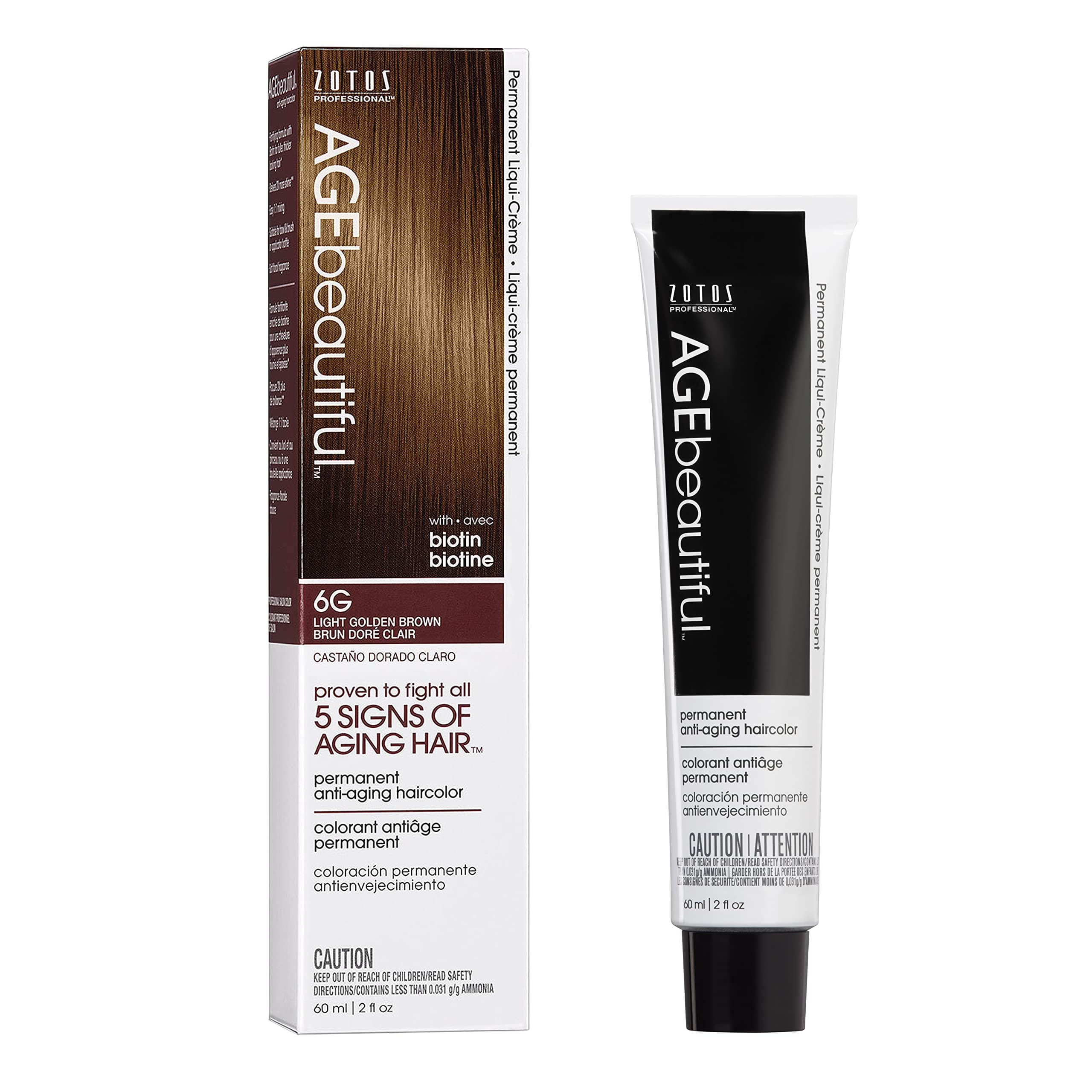 AGE beautiful Permanent Hair Color Dye Liqui Creme | 100% Gray Coverage | Anti-Aging Haircolor | Biotin for Thicker, Fuller Hair | Professional Salon Coloring | 6G Light Golden Brown