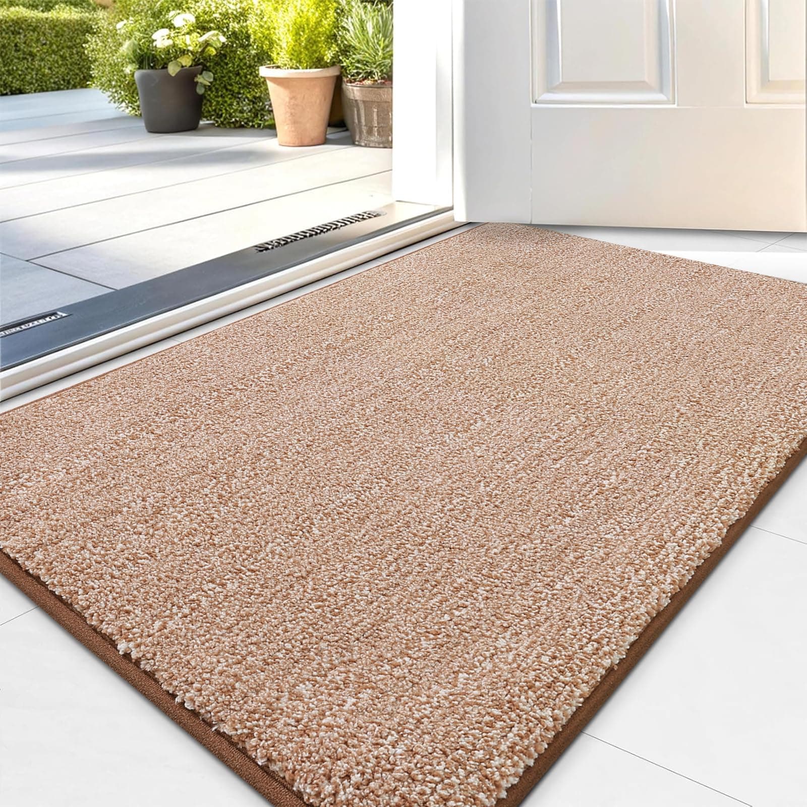 Kitinjoy Indoor Door Mat 24"x36", Dirt Resistant and Absorbent Non-Slip Rubber Backing Front Door Mat,Washable Low-Profile Doormat Entrance Mat for Entryway, Brown