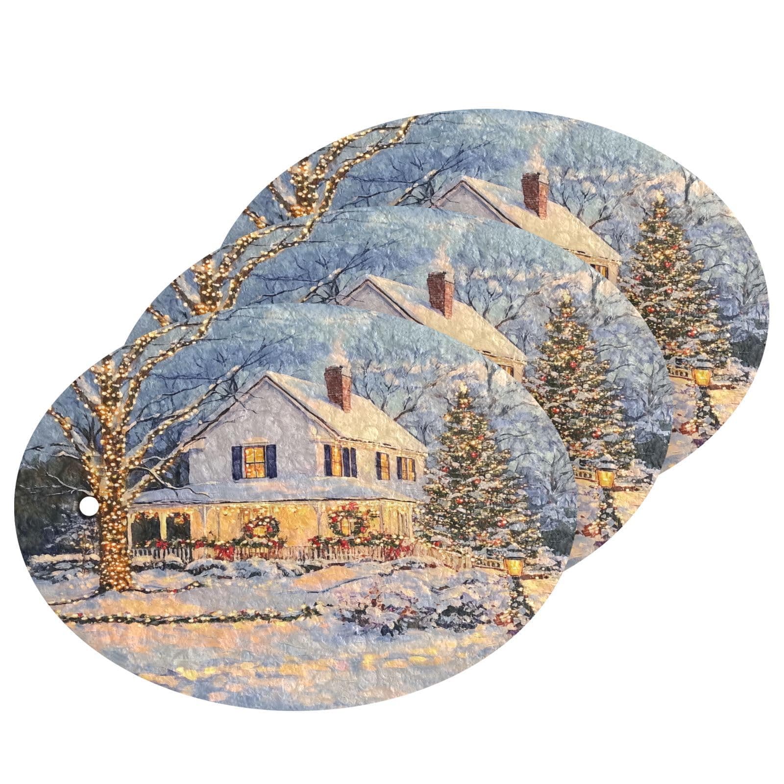 Christmas Tree House Dish Sponges Kitchen Soft Scrub Sponges Non Scratch Cleaning Sponge for Bathroom Household Dishes Non Stick Cookware 3 Pack