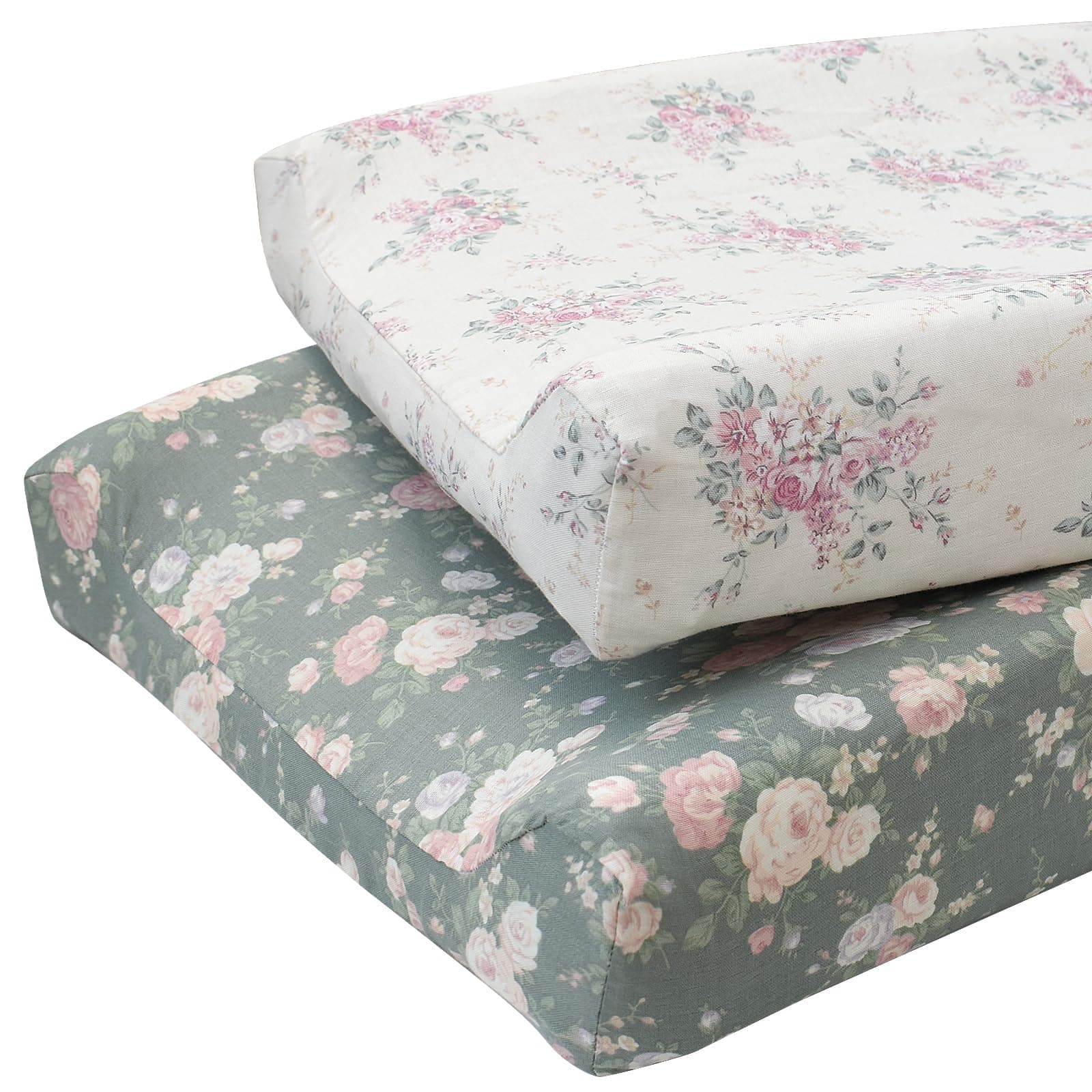 Owlowla Changing Pad Cover,Ultra Soft Cotton Changing Table Covers,Breathable&Durable Nursery Diaper Changing Pad Sheets for Baby Boys Girls(Cream&Olive Floral)