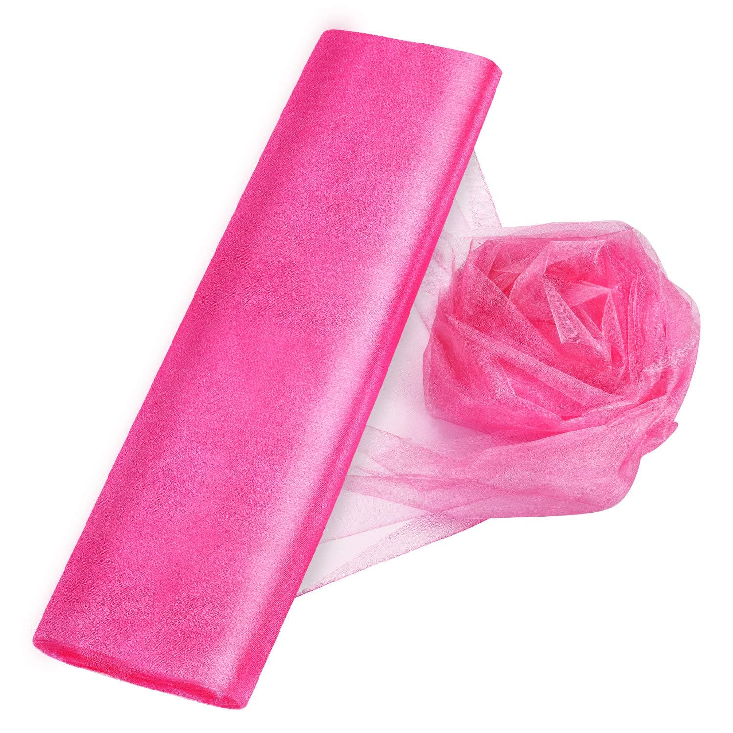 Crystal Organza Tulle Sheer Fabric Backdrop Curtains for Wedding Baby Shower Birthday Party Event Decor, 19” by 30 Yard (Pink)