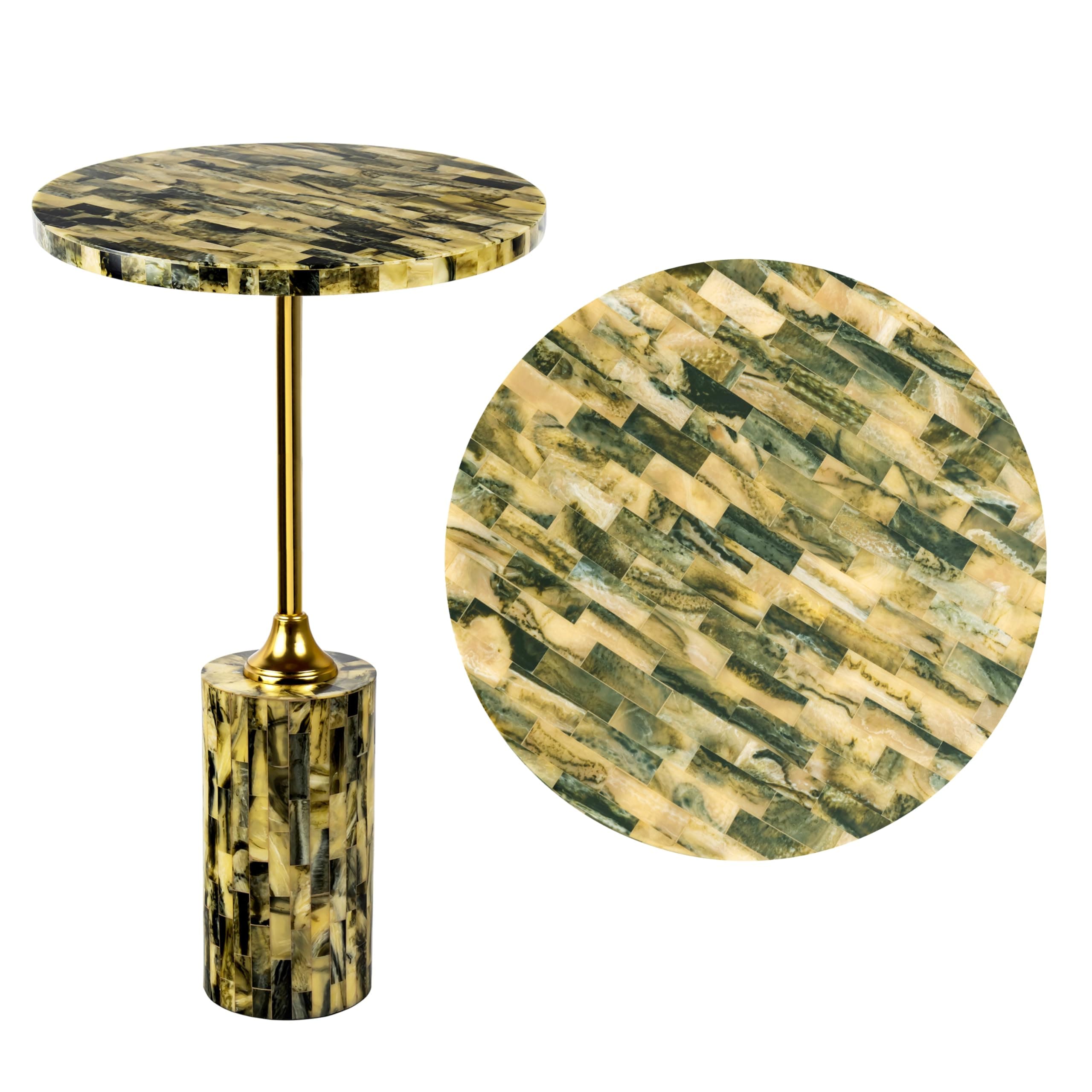 JONATHAN Y END1001A Hedda 23.5" Contemporary Glam Metal/Resin Faux Stone Round End Table, Yellow/Black Drink Table for Living Room, Bedroom, Office, Bathroom